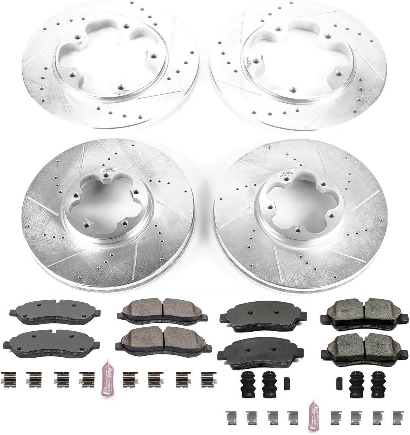 PowerStop Front and Rear Brake Kit For Ford Transit-150 2015-19 |Transit-250 2015-19 |Transit-350 2015-19 - Drilled and Slotted Disc Rotors with Ceramic Brake Pads Replacement, K7235
