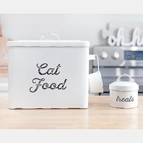 Vista 18 de AuldHome Farmhouse - Contenedor de comida para gatos (negro); contenedor rústico de comida para gatos con aspecto esmaltado con cuchara