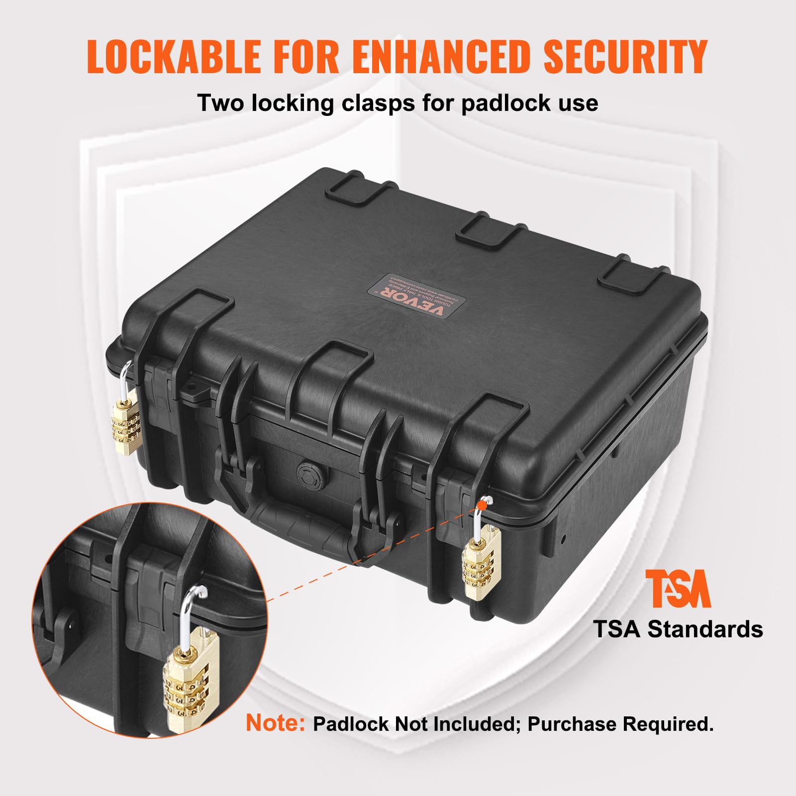 VEVOR Estuche Rígido para Pistola con Rvestimiento Precortado para 5 Pistolas Resistente al Agua y Polvo, 475 x 415 x 223 mm, Estuche para Pistola con Cerradura se Puede Llevar en Tren, Avión, Negro