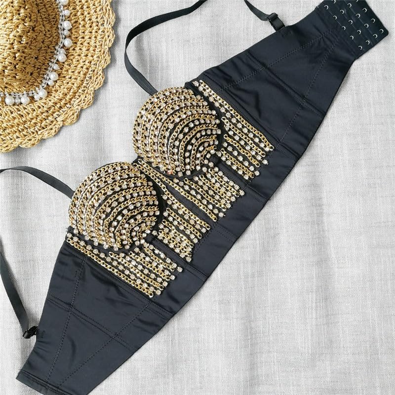 Glitter Diamond Shaping Top with Metal Decoration Sexy Low-Cut Small Camisole Tube for Outer Wear