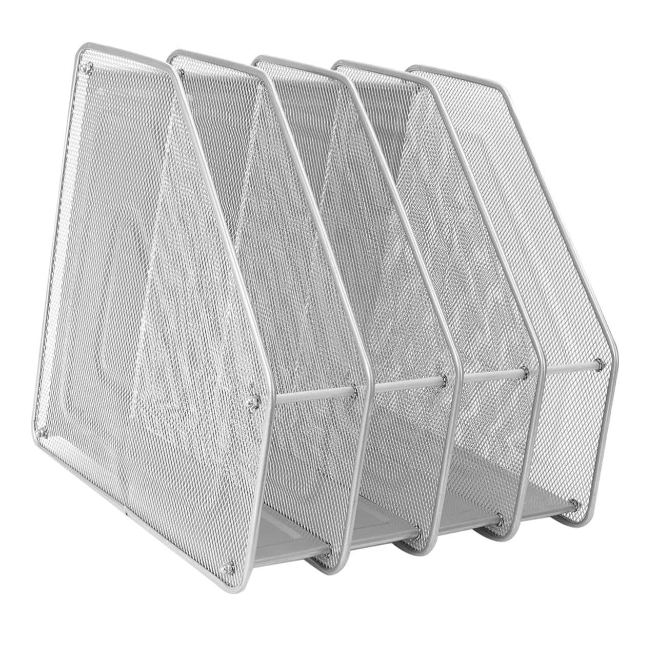NAMOARLY 4 Compartment Folder Organizer Mesh Metal Desktop Paper Organizer Silver