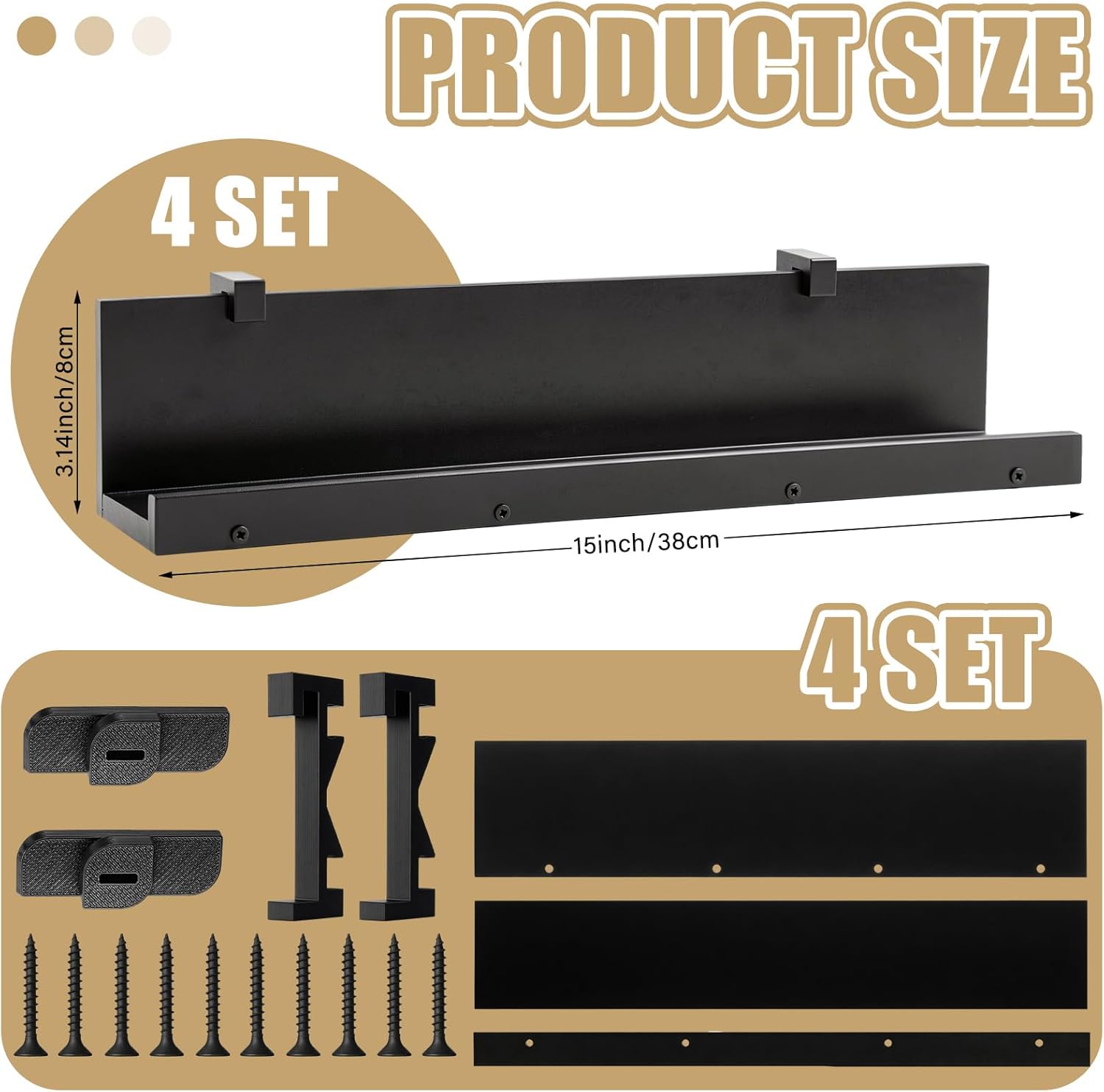 Pinkunn 4 Pack Wall Shelves 3" x 15" Wall Acoustic Mounted Shelves for Wood Slat Acoustic Panels Plastic Brackets Display Storage Rack for Living Room Bathroom Bedroom Kitchen Home Office Studio