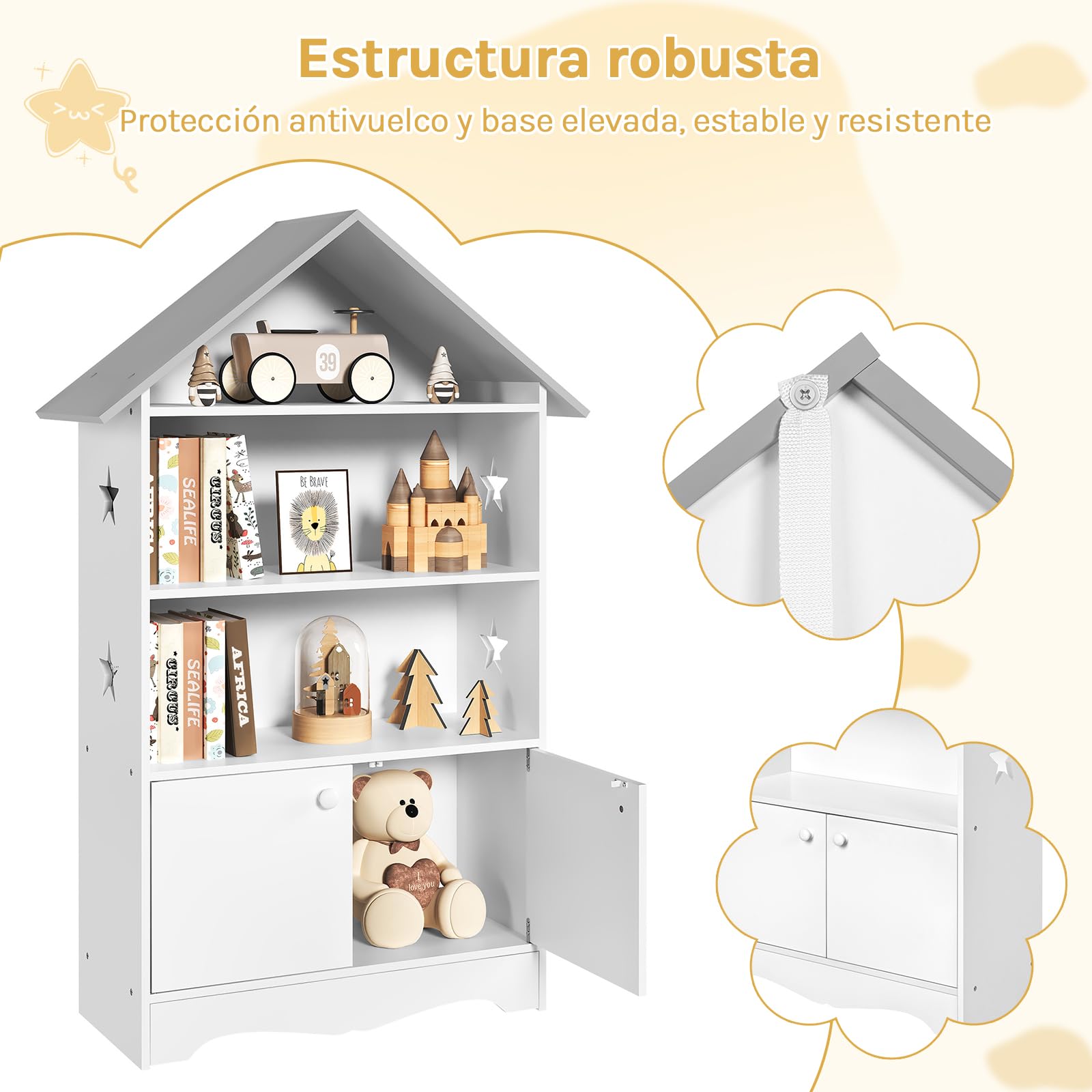 WOLTU Librería Infantil para Niños con 3 Estanterías Abiertos, Librero Organizador Multiusos, Estante para Dormitorio Blanca