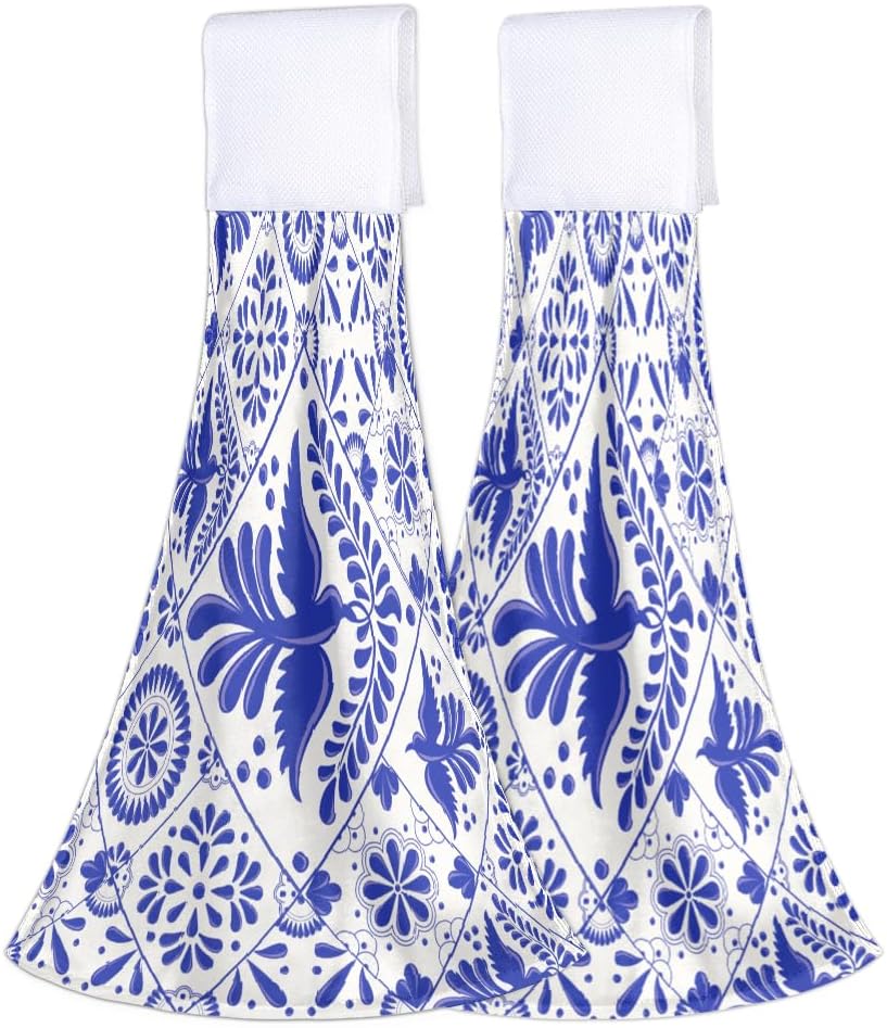 Pardick Hanging Towels 2 Pcs Plaid Sunflower Kitchen Hand Bath Towels Tie Towel Soft Absorbent Dish Cloth Tea Bar Towel for Home Hotel Kitchen Decor,A-13