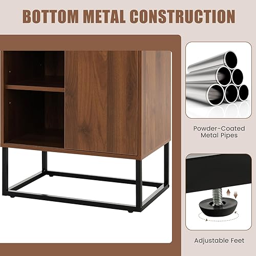 Miniatura 6 de Giantex Armario para bar de vinos, pequeño aparador con parte superior de vidrio templado, patas y estante ajustables, puerta corredera, mesa