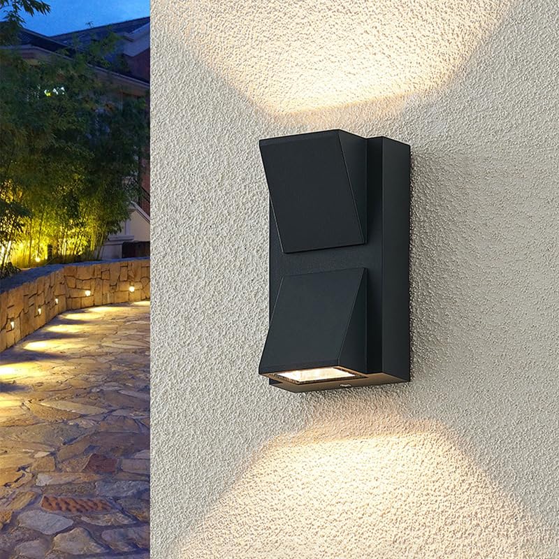 Comely Lámpara de Pared Exterior IP65 Impermeable, Negro Cabezal Doble 6W 3000K Luz Blanca Cálida, Aplique LED de Pared Interior/Exterior para Salon, Dormitorio, Pasillo, Jardines y Patio