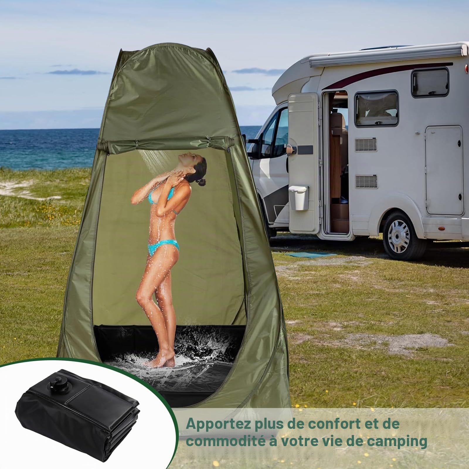 Cabine de Douche Camping, Base de tente de douche pliable, 104 x 104 x 13 cm, Avec tuyau d'évacuation, douche plein air, camping, camper, Grande baignoire douche animaux de compagnie