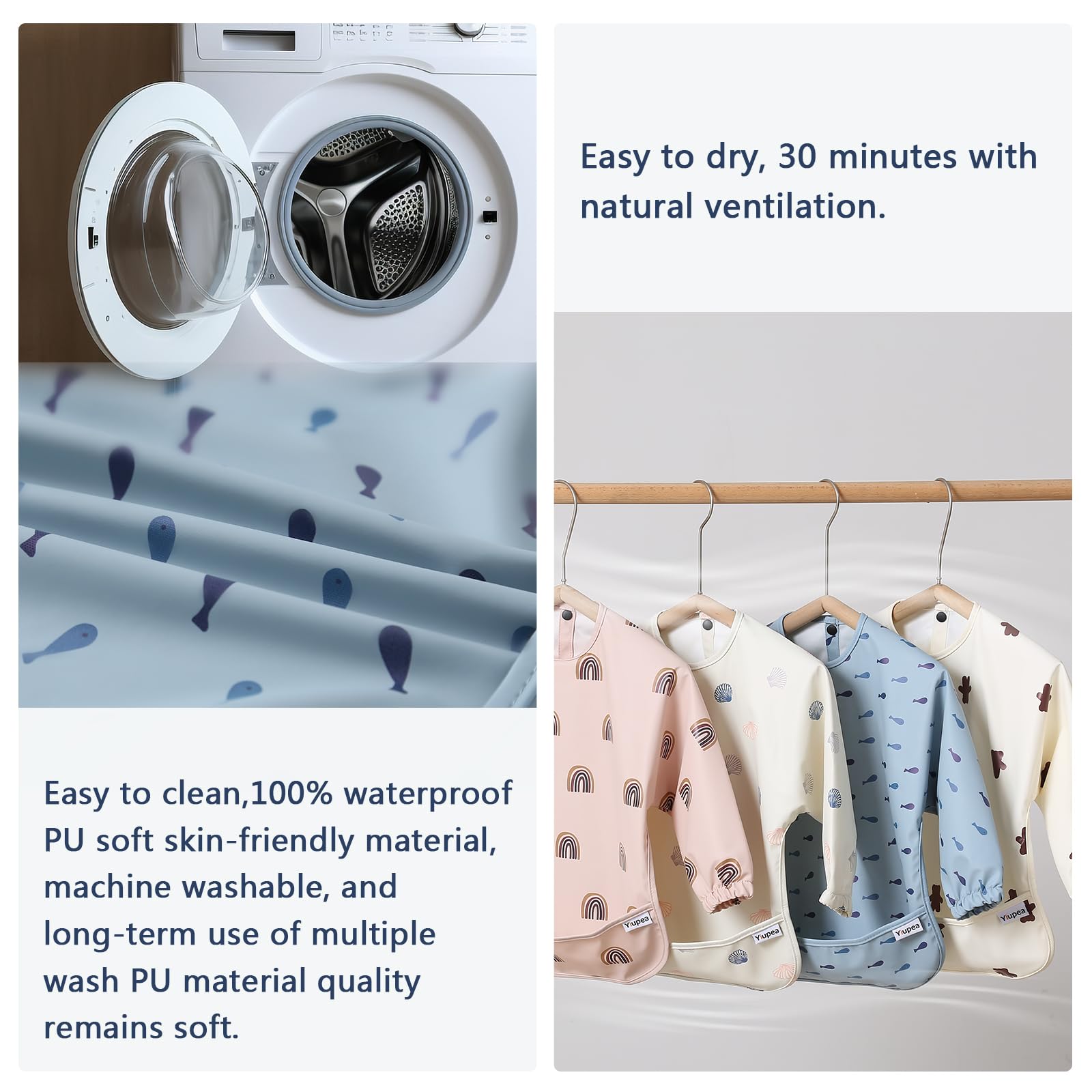 Yiupea Bavaglino Anti-Mess a Manica Lunga - Lavabile in Lavatrice, Impermeabile e da 6 a 24 Mesi per lo Svezzamento del Bambino a LED, Bavaglini Combinati per L'alimentazione del Bambino