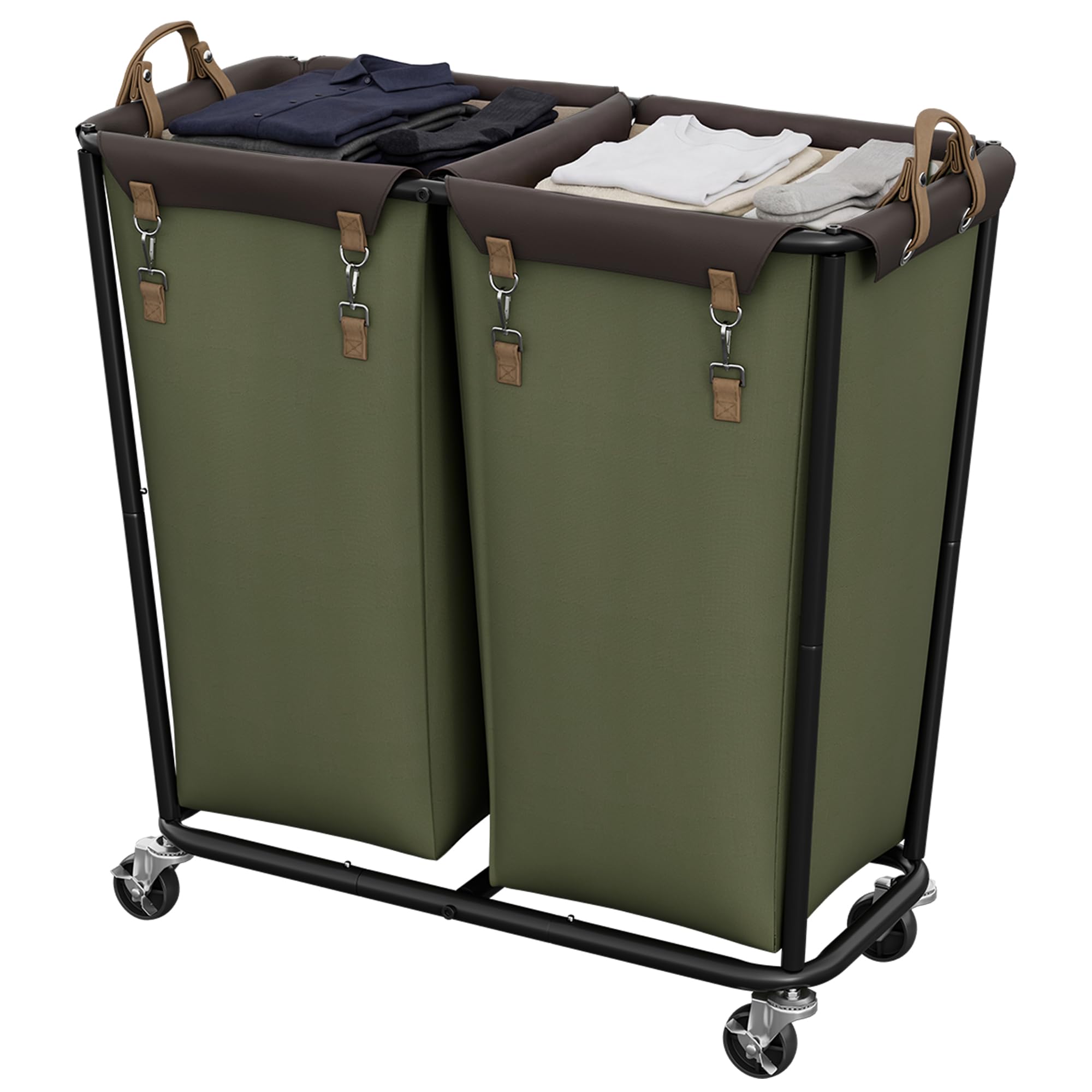 StorageWorks 2 Section Laundry Hamper, 330L Extra Large Green Rolling Cart