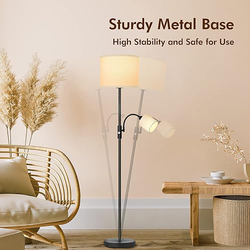 Miniatura 2 de Lámparas de pie para sala de estar, lámpara de pie moderna, pantallas grises, interruptor de pie, lámparas de poste simples lámpara de esquina para