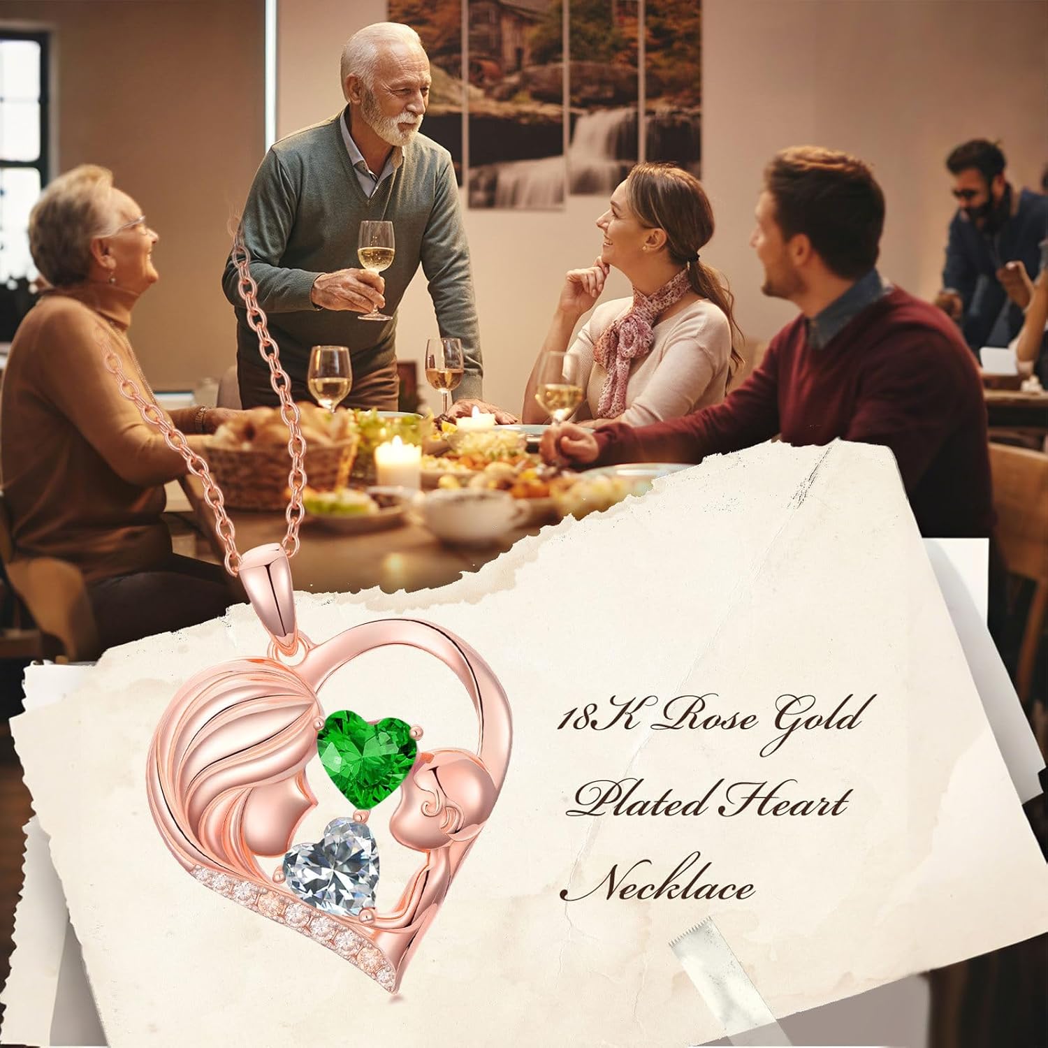 Mother Daughter Birthday Gifts for Her Women Rose Gold Plated Mom Heart Pendant with 12 Months Birthstone Necklace, Christmas Gifts for Mom Daughter, Birthday Mothers Day Gifts Anniversarry Jewelry for Wife Girlfriend Sister - Image 3