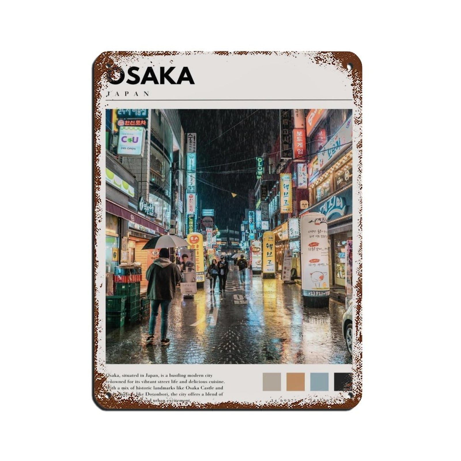 Osaka Japan Poster Osaka Neon City Art Retro Poster Metal Tin Sign Chic Art Retro Iron Painting Bar People Cave Cafe Family Garage Poster Wall Decoration 12x16inch(30x40cm)