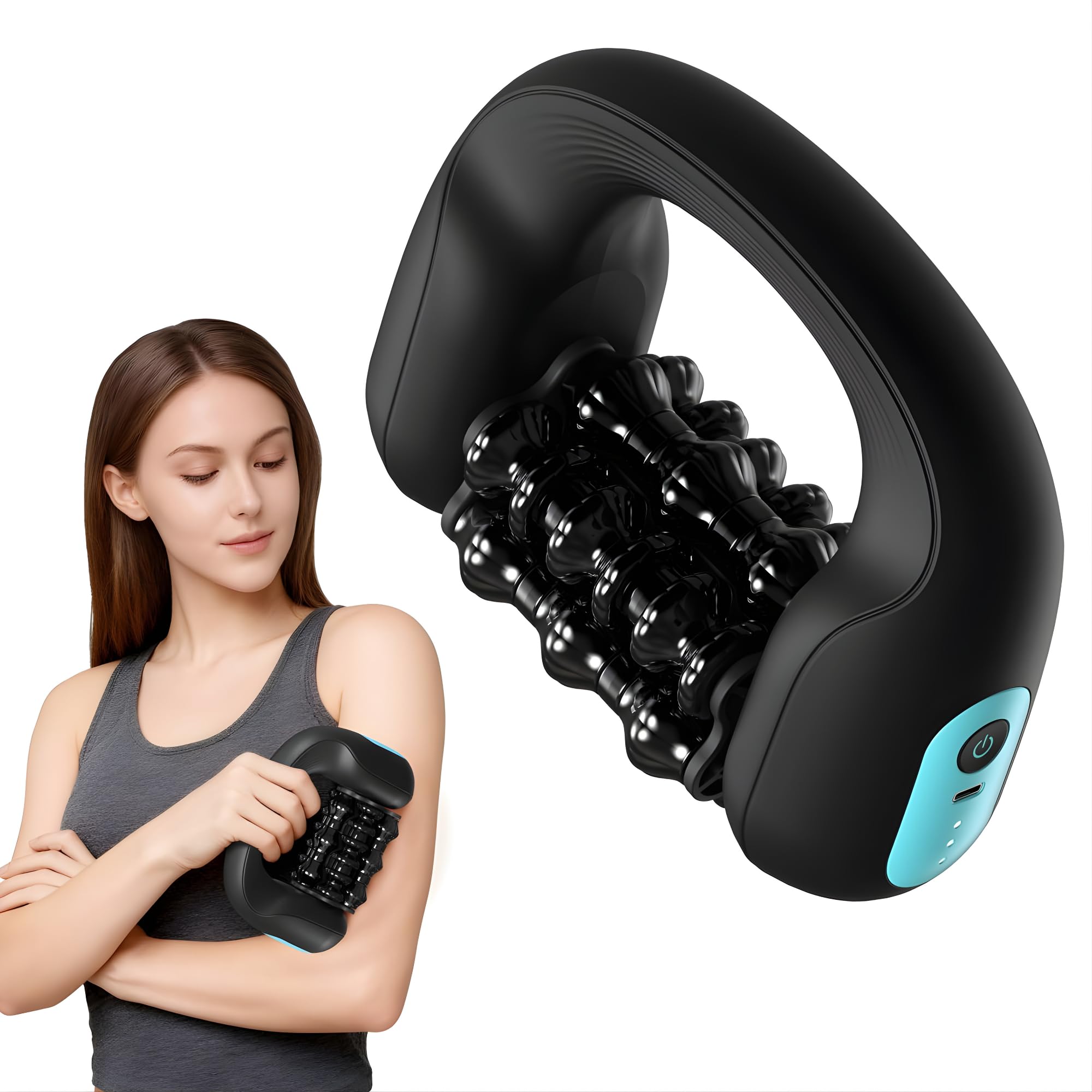 Massaggiatore Elettrico Anticellulite Percussivo – Doppia Azione Rulli + Vibrazione, Effetto Drenante e Rassodante, Riduce Tensione Muscolare, Massaggio Profondo Gambe e Corpo, Portatile