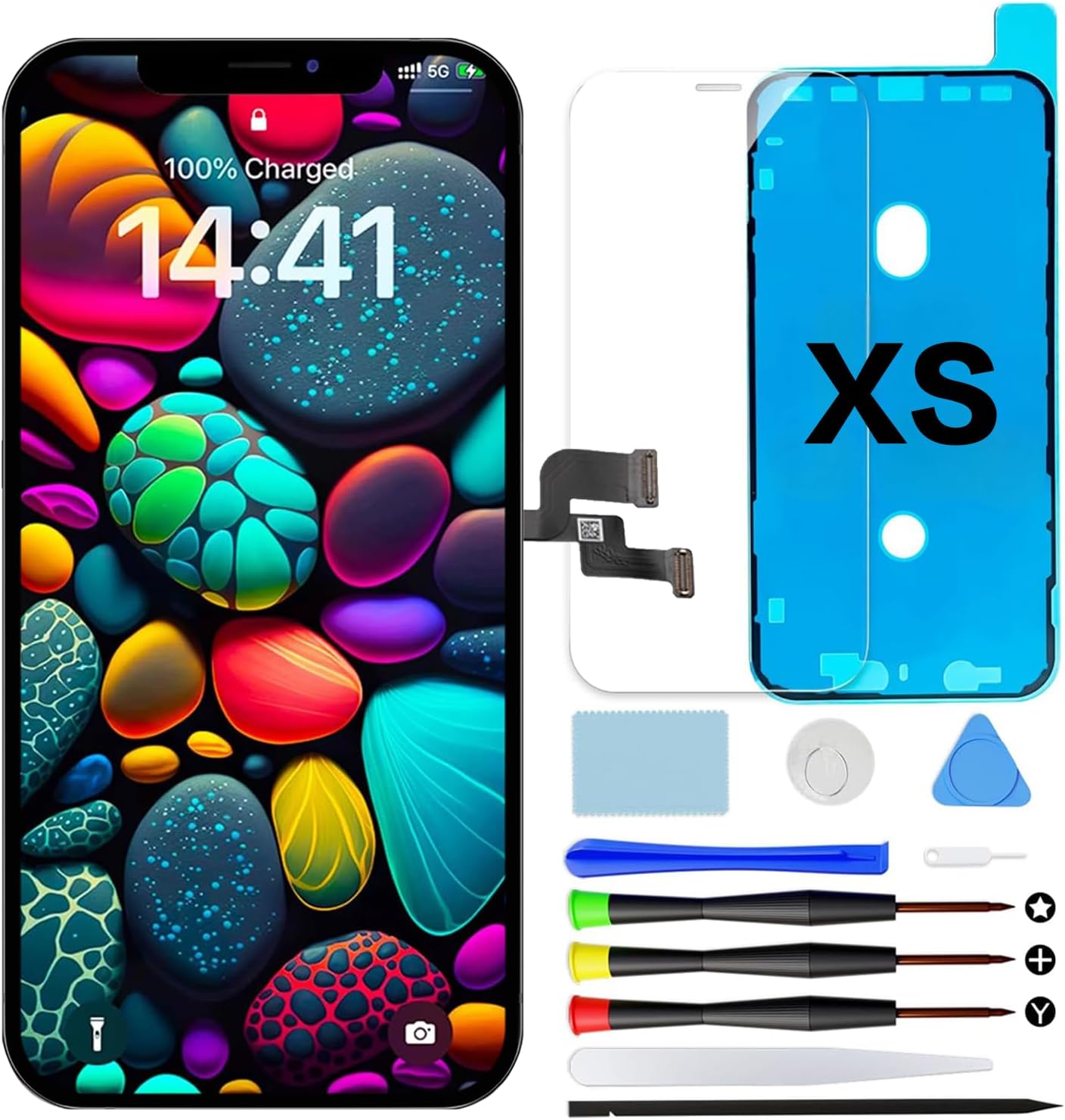 for iPhone Xs Screen Replacement,5.8" 3D Touch LCD Screen Digitizer Replacement Fully Frame Display Assembly Set with Repair Tool kit + Tempered Glass Screen Protector + Instruction