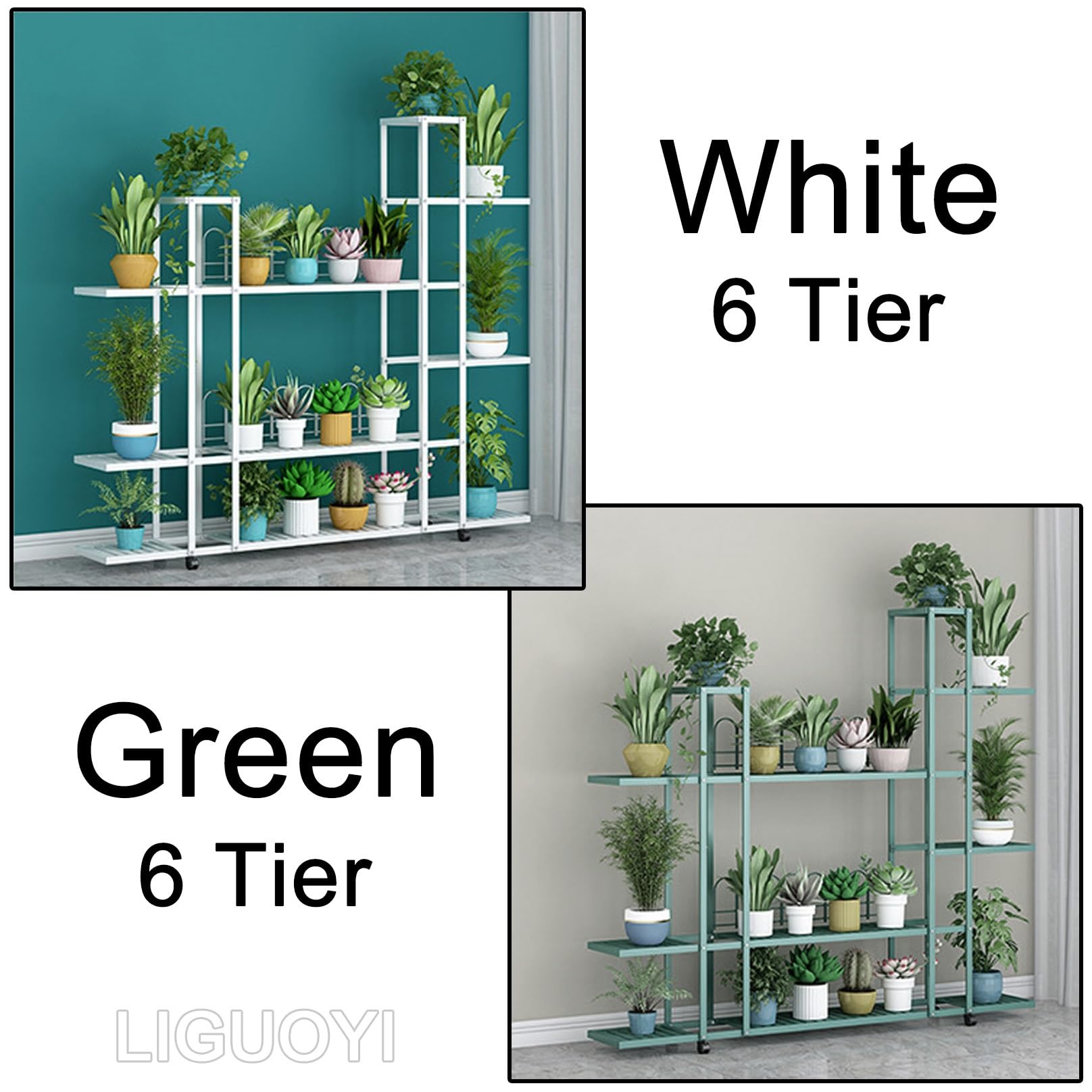 LIGUOYI Scaffale per Fiori in Metallo - Stand per Piante Fioriera per Giardino Balcone Interni Esterno - Scaffale Portavasi, 4 Livelli 5 Livelli 6 Livelli Salvaspazio Scaffale Porta-Fiori