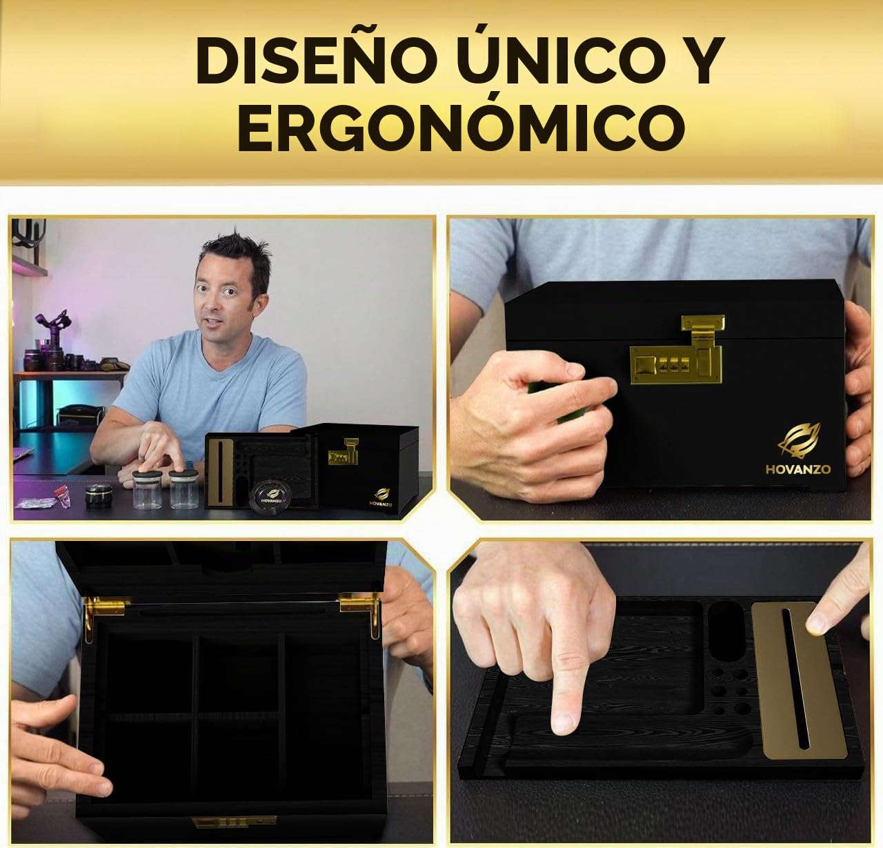 HENEVOL Caja de almacenamiento grande de, a prueba de olores, con bandeja rodante, para hierbas y accesorios, juego de almacenamiento con cerradura