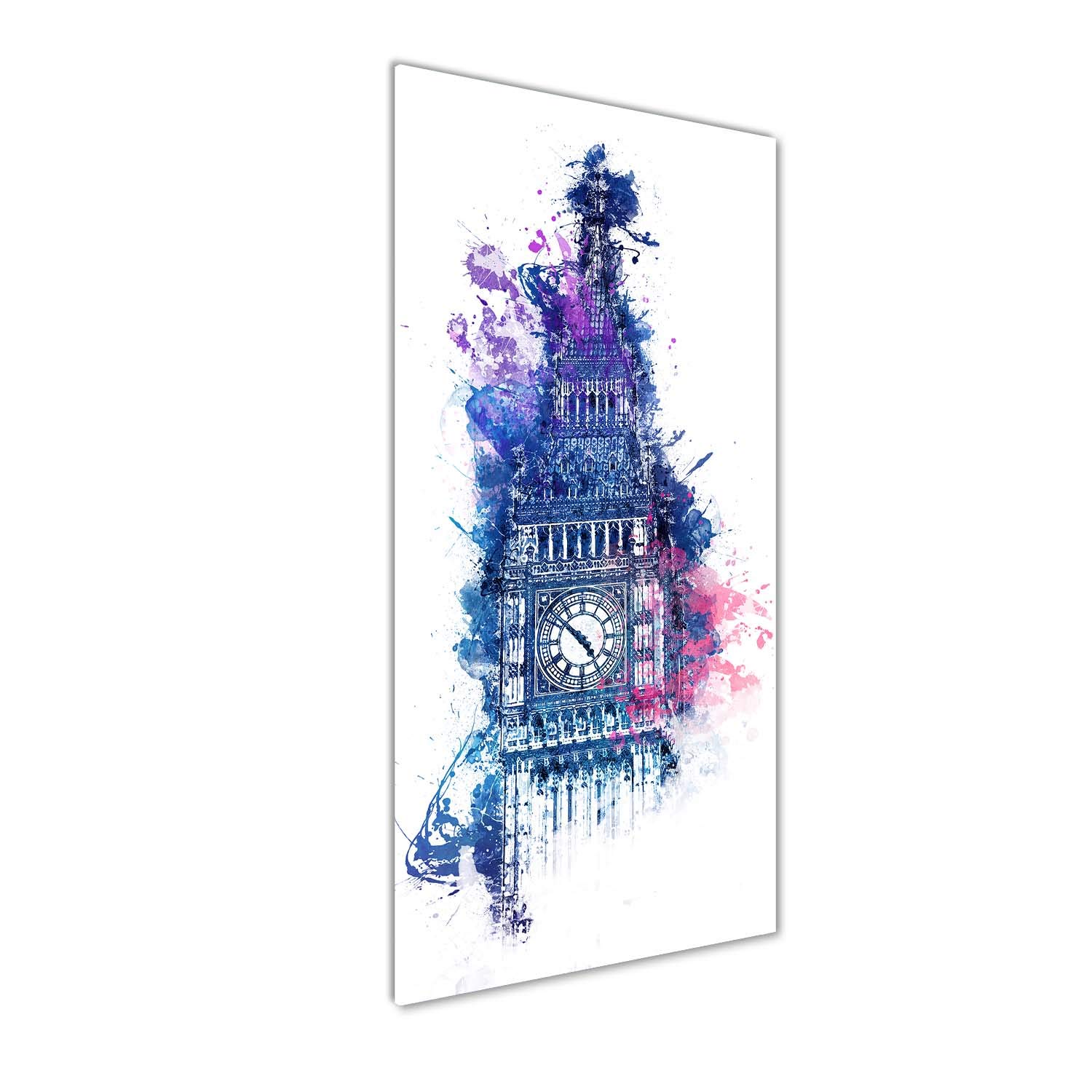 Tableau en verre acrylique 50x125 cm avec Big Ben coloré bleu pour décoration murale moderne