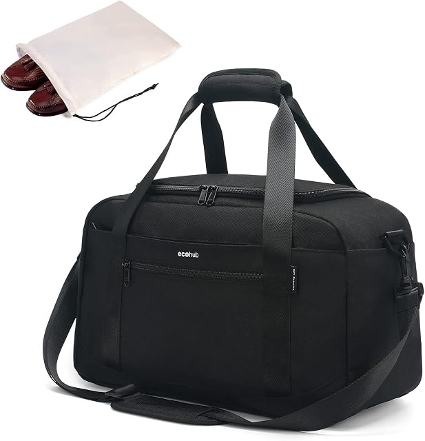 ECOHUB Cabin Bag 40x20x25 for Ryanair Under Seat Flight Bag Recycled PET Eco Friendly Travel Holdall Hand Luggage Bag Carry On Duffel Bag for Women Men(Black)