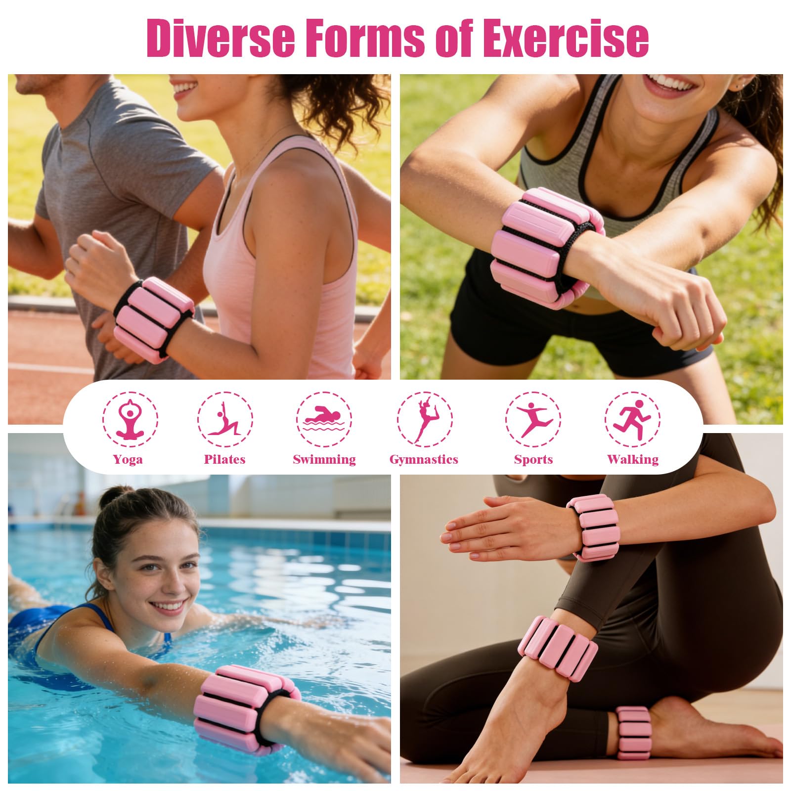 Peso del Polso Regolabile, 2 Pezzi (0,225 kg/0,45 kg), Peso Della Caviglia, Pesi per Caviglie, Pesi da Polso, Pesi Polsi con Velcro, per Camminare, Jogging, Aerobica, Rosa