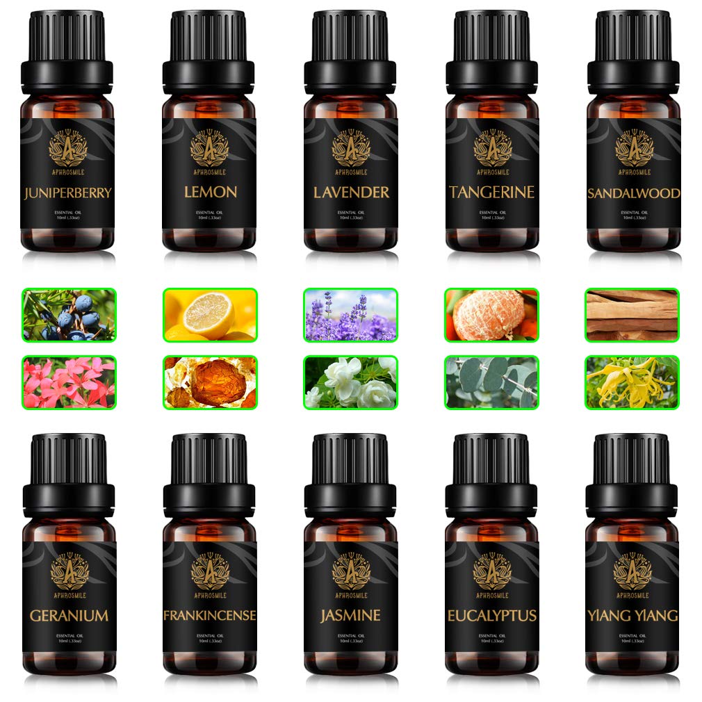 Aromatherapie Ylang Ylang ätherisches Öl Set für Diffusor, 100% reine Eukalyptus ätherisches Öl Kit für Hause, 10x10ml Geranium ätherische Öle Set-Frankwese,Wacholder Beerenöle...