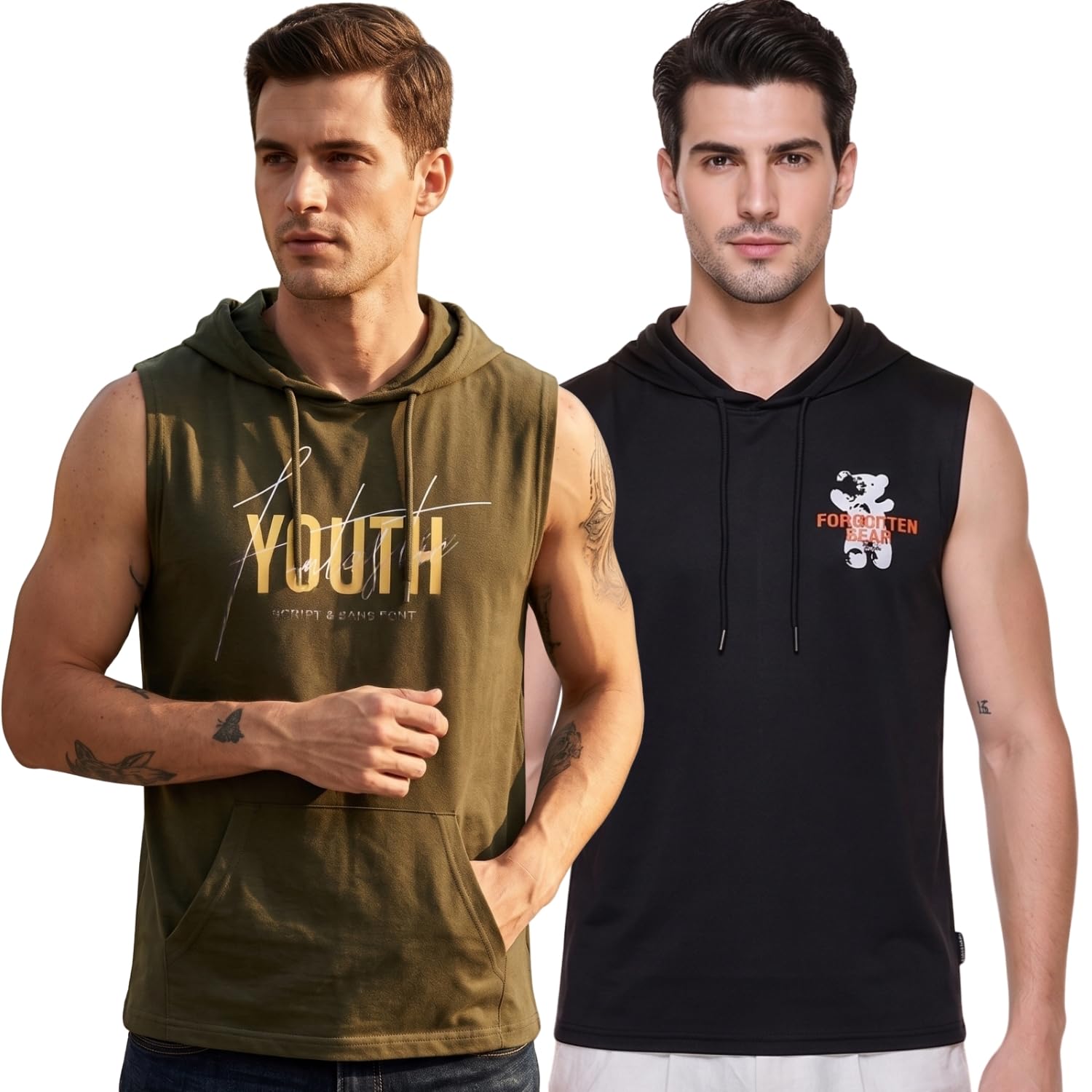 looks united Men Printed Cotton Blend Sleeveless Hooded Vest Pack of 2-picture-29