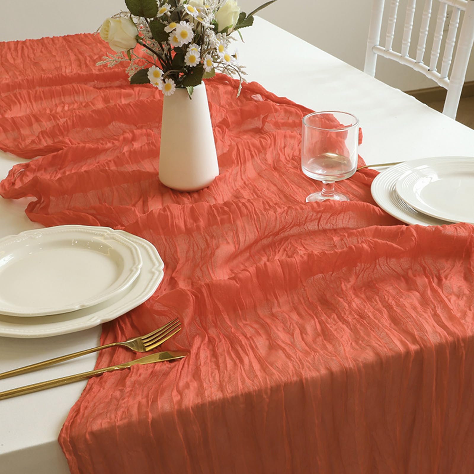 Runner da tavola in tulle trasparente, colore arancione, in pizzo, ideale per fai da te, matrimoni, compleanni, feste, picnic, decorazioni natalizie, 6 confezioni (90 x 300 cm)