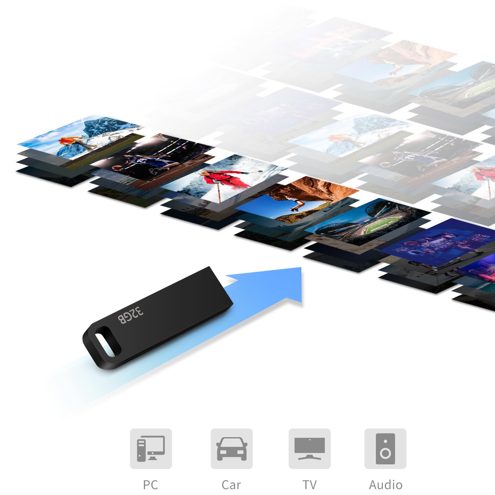 Chiavetta USB 32 GB Penna USB 3.0 Pen Drive Metallo Pendrive Impermeabile Pennetta USB per Laptop/TV/Auto Etc Stoccaggio (Nero)