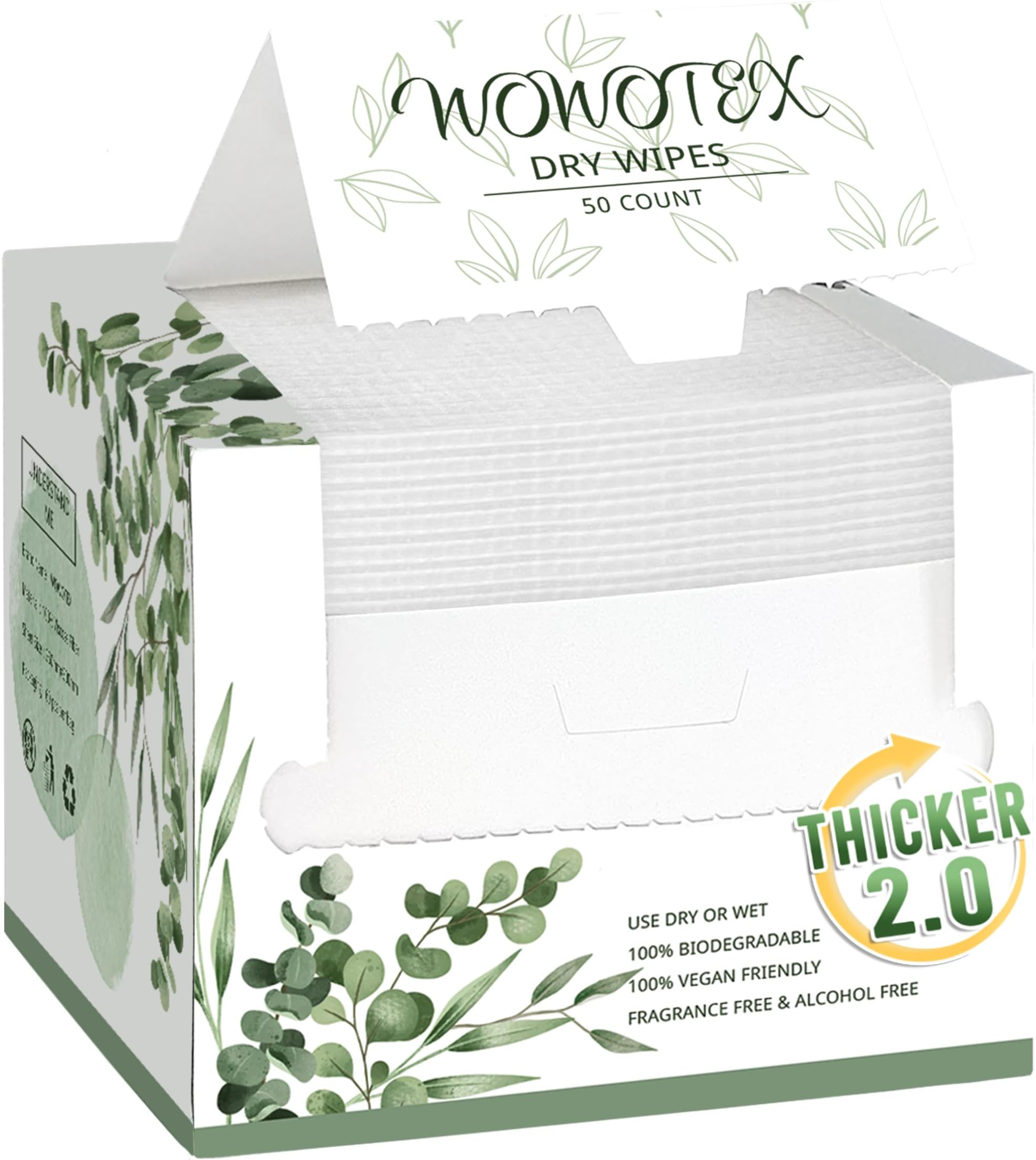 THICKER Dry Wipes 50 Count Disposable Face Towels 10x12" | Ultra Soft for Sensitive Skin & Babies, Travel, Makeup Removal