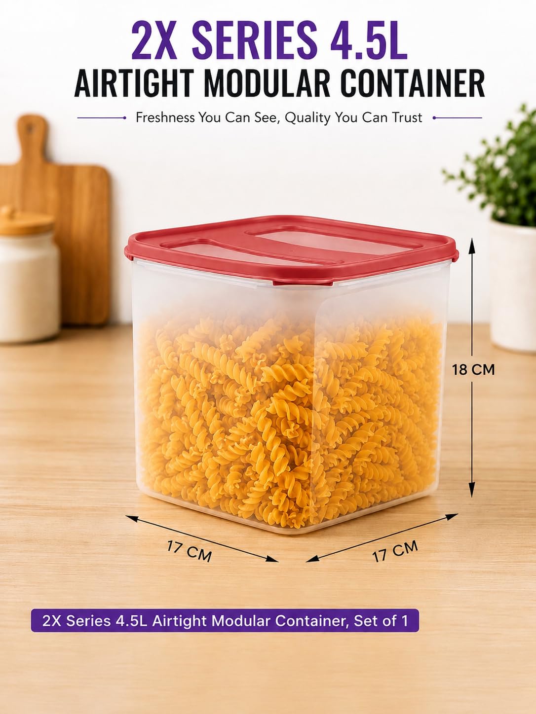 Cutting EDGE 2X Series 4.5L Airtight Modular Container, Set of 1 (Dark Red)