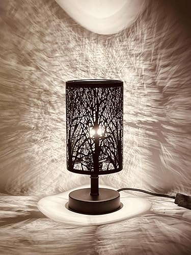 Miniatura 8 de Lámparas de mesa de noche de noche, lámpara decorativa para dormitorio, sala de estar, sombra de metal negro, iluminación del bosque