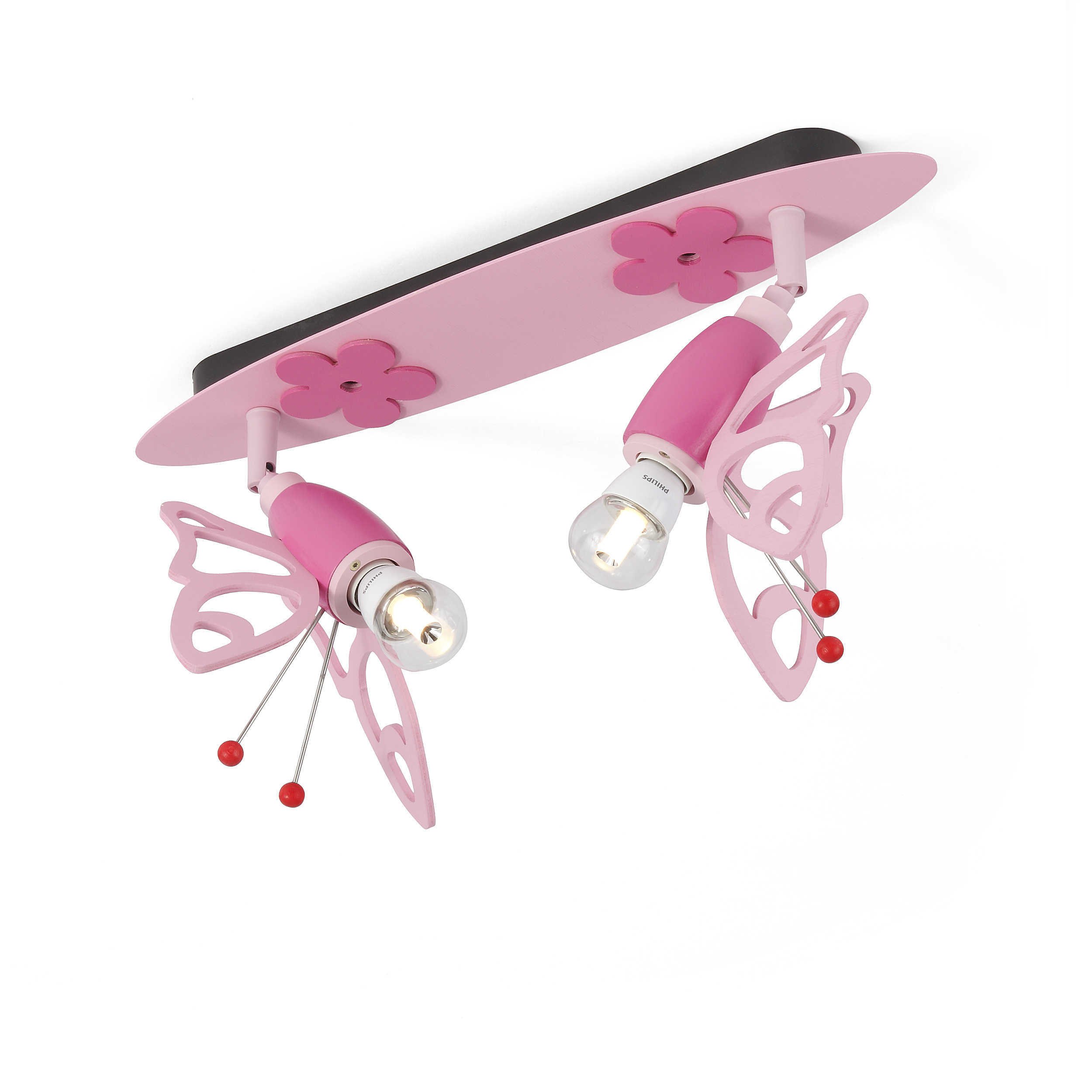 Elobra Children's Room Lamp Girls Strip Butterfly | Magical Ceiling Light for Girls Bedroom Lamp Butterfly Pink Wood Ceiling Spotlight 45 x 20 x 20 cm