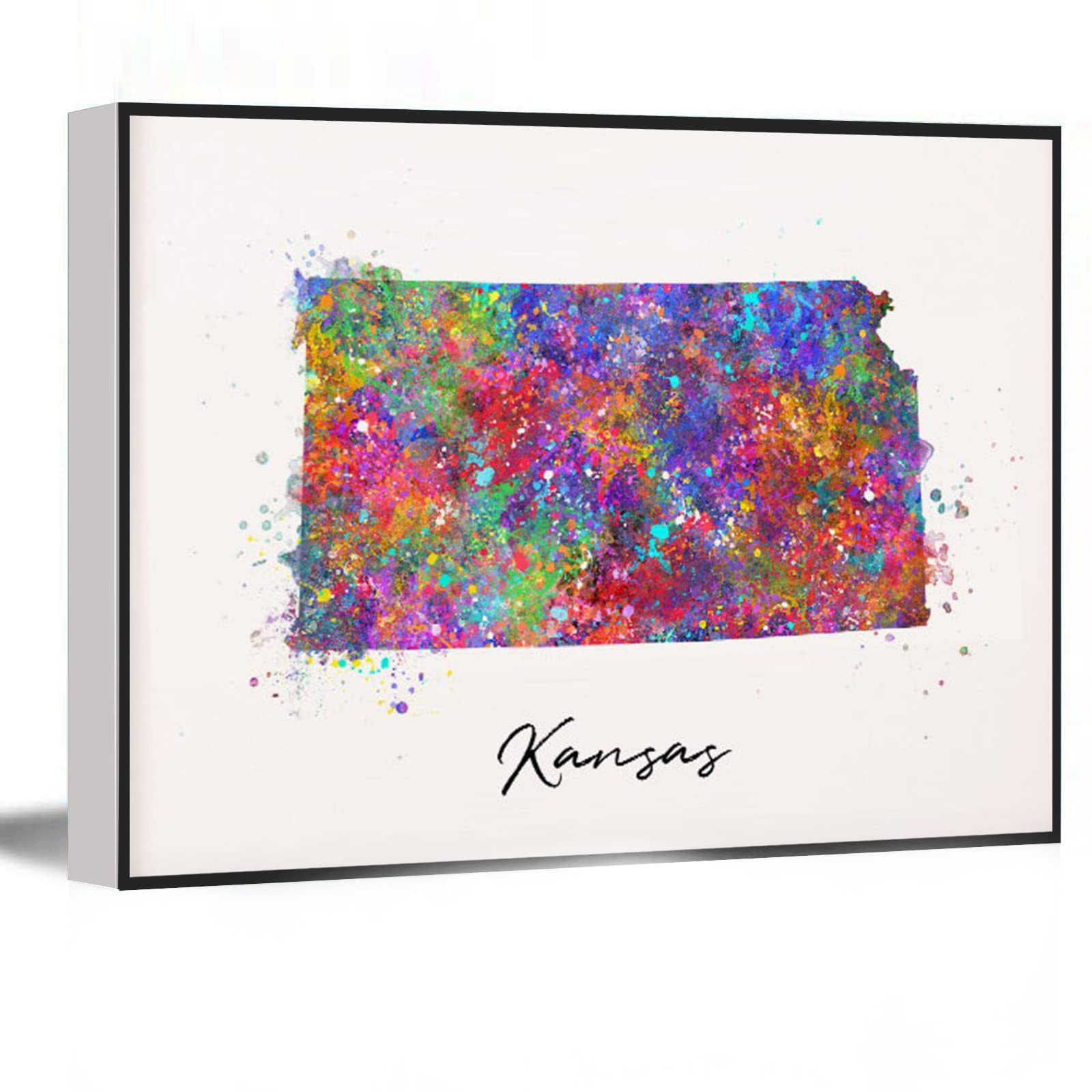 Kansas State Map Print I Love Kansas Art Kansas Map Art Kansas State Map Watercolour Art Living Room Decor For Men 12X18 Inch Framed Modern Canvas Wall Art