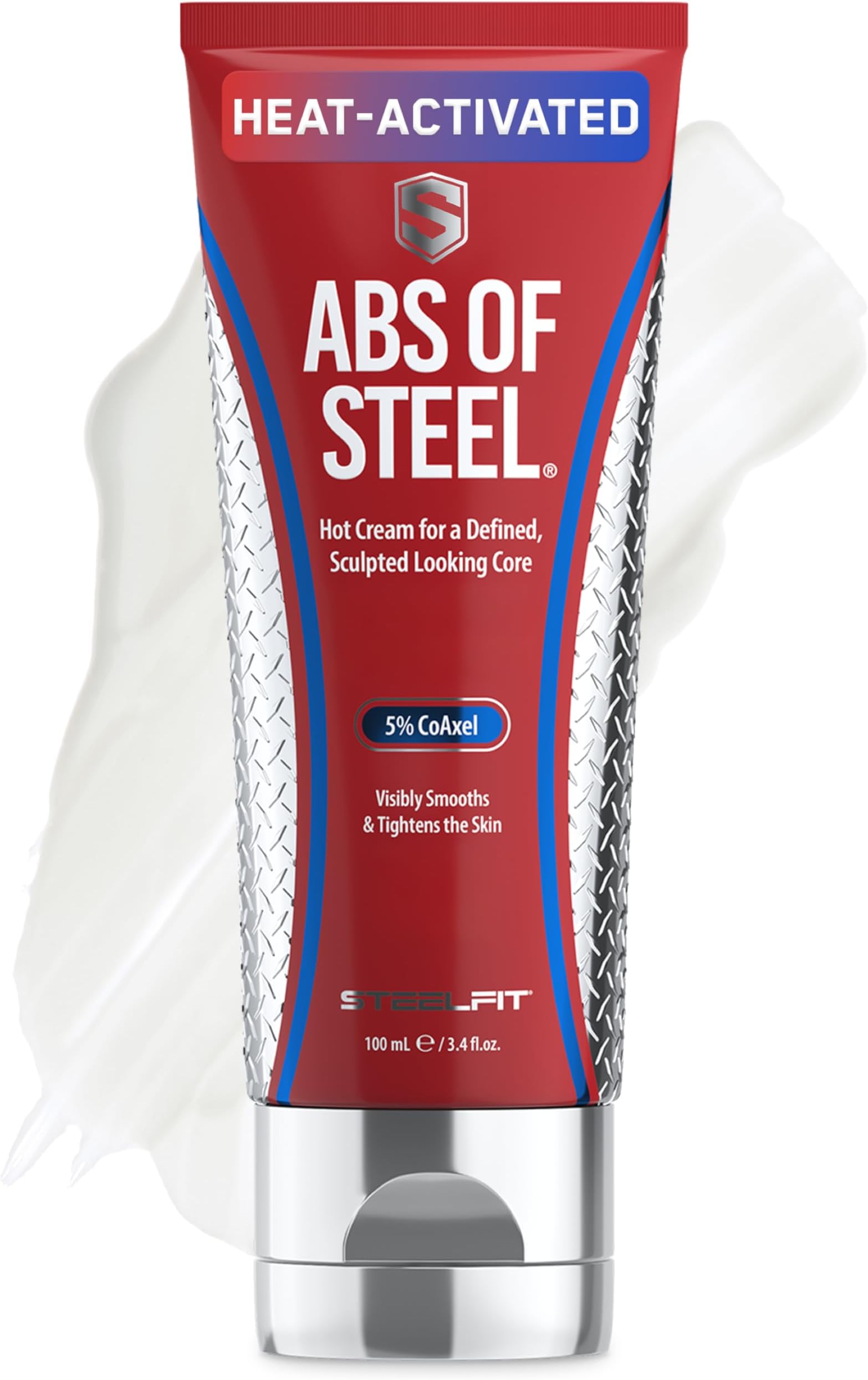 SteelFit Abs of Steel Maximum Definition Cream - Skin Tightening, Toning & Firming Lotion for Sculpting Abs - L-Carnitine Pre & Post Workout Supplement for Men & Women - Non-Greasy Formula, 3.4 Ounces