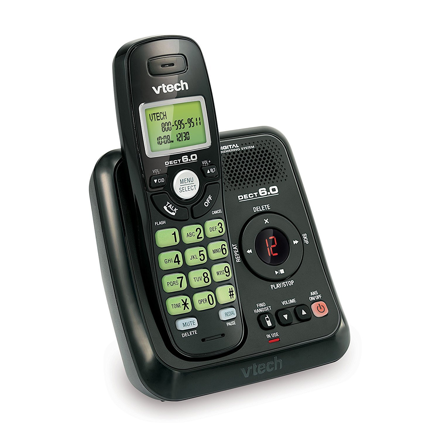 VTechVA17241BK Dect 6.0 Cordless Phone with Answering System and Caller ID, Wall-Mountable, Black