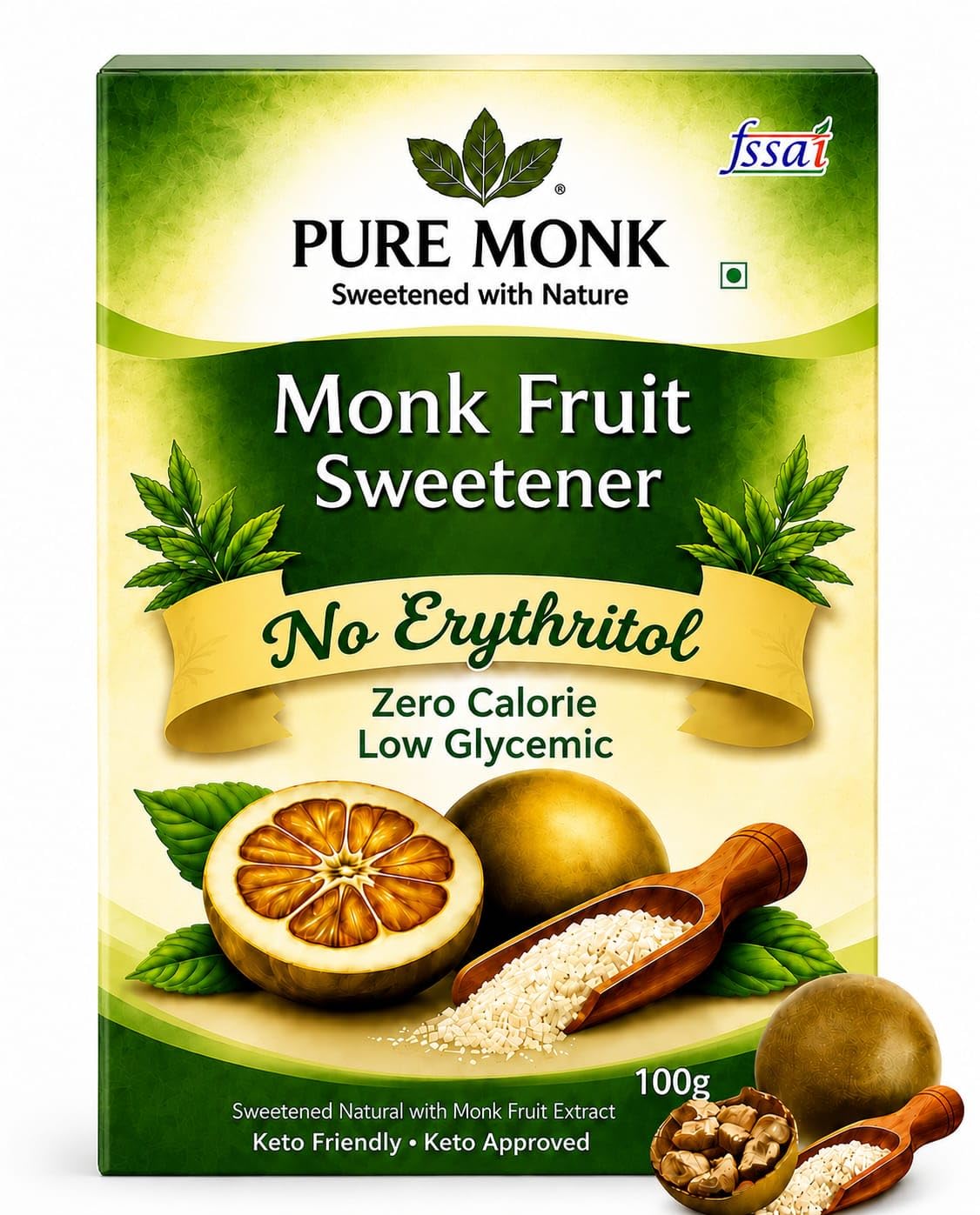 PURE MONK Monk Fruit Sweetener 100 GM With Allulose, No Erythritol, Zero Calorie Plant-Based Sugar Substitute Low Glycemic, Keto Friendly-image-45