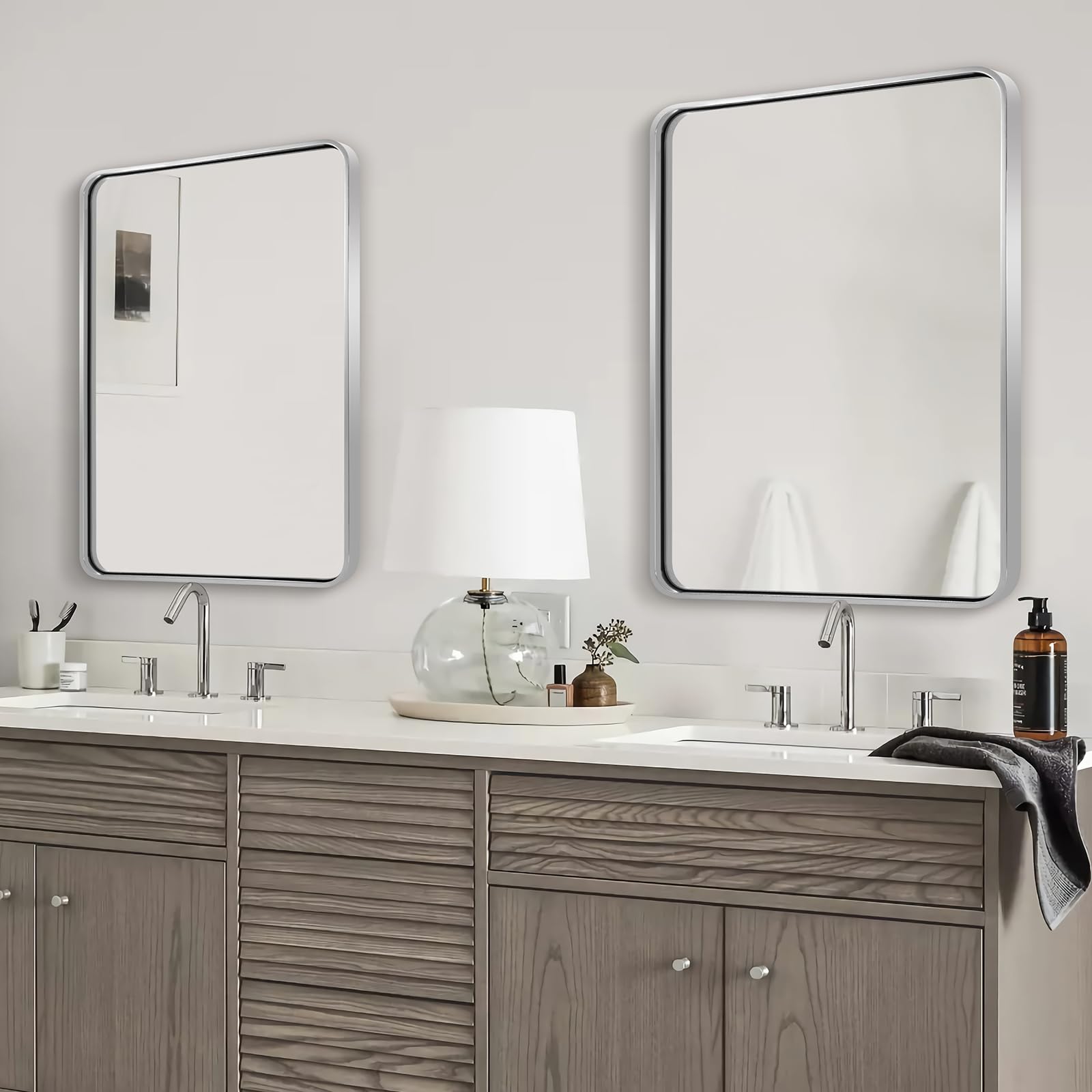 ANDY STAR Chrome Bathroom Mirror, 30x36" Rounded Rectangle Mirror ...