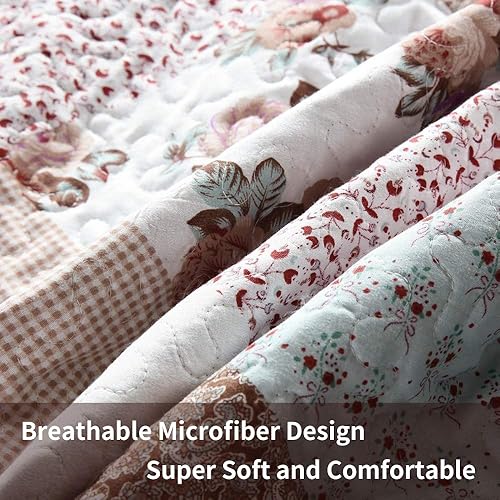 Miniatura 7 de ENJOHOS Juego de colcha de 3 piezas de color rosa y gris, colcha tamaño King, colcha ligera y reversible para cama King, estilo coreano, jardín de