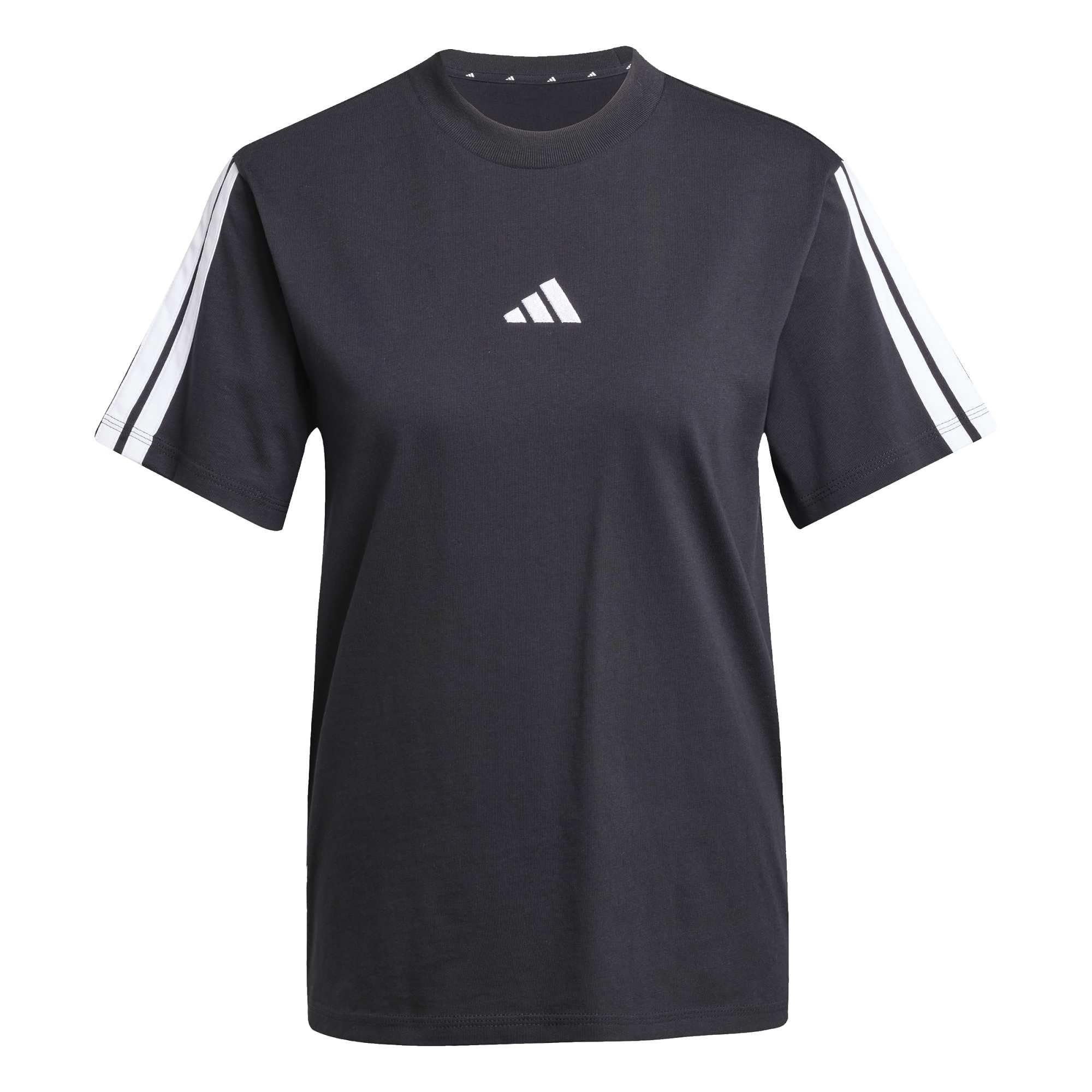 adidas Donna Essentials 3-​Stripes Sleeve Cotton Shirt, Black/​White, XS