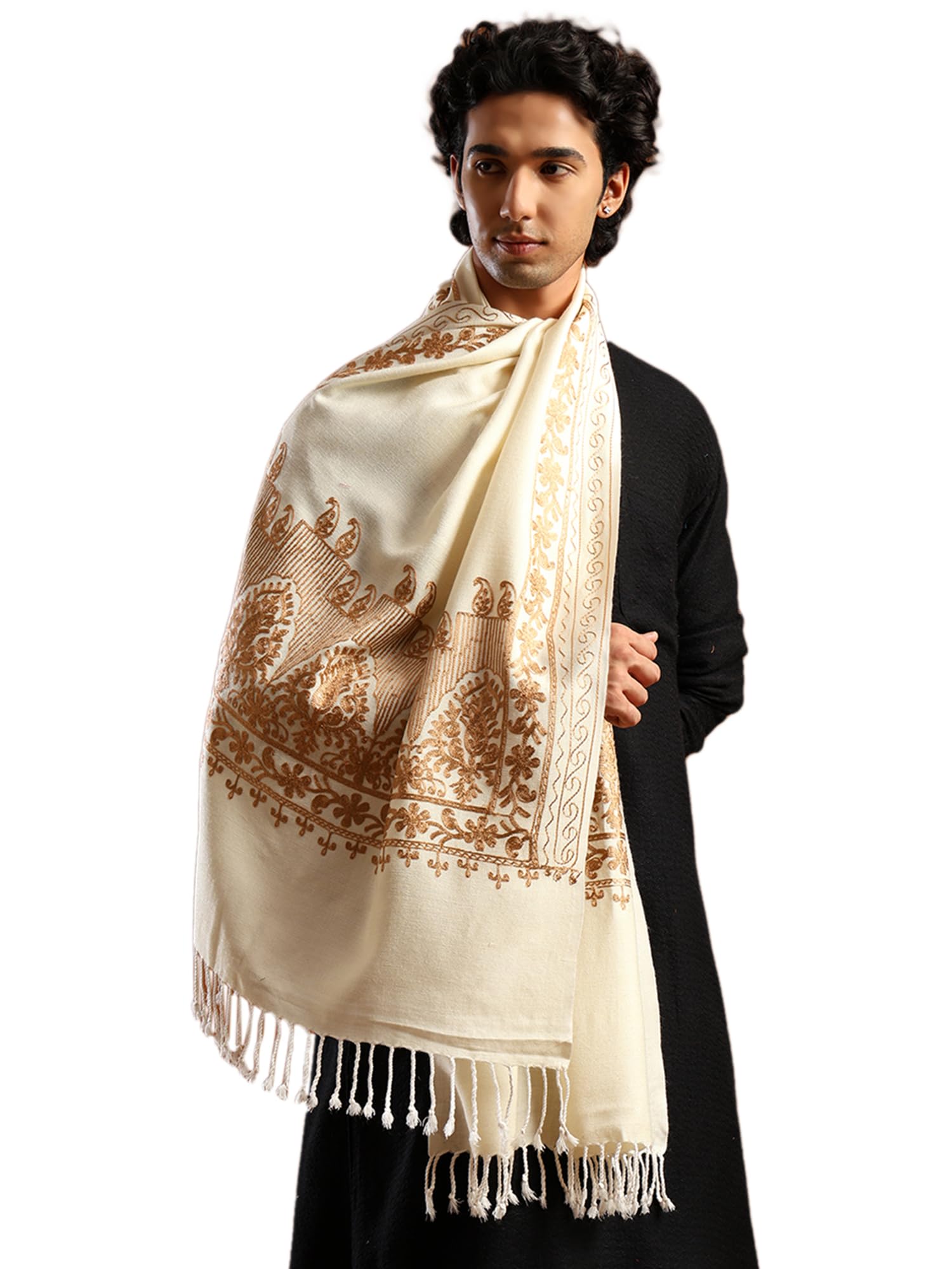 Men’s Kashmiri Aari Embroidery Stole/Scarf, Size - 28 x 80 inches