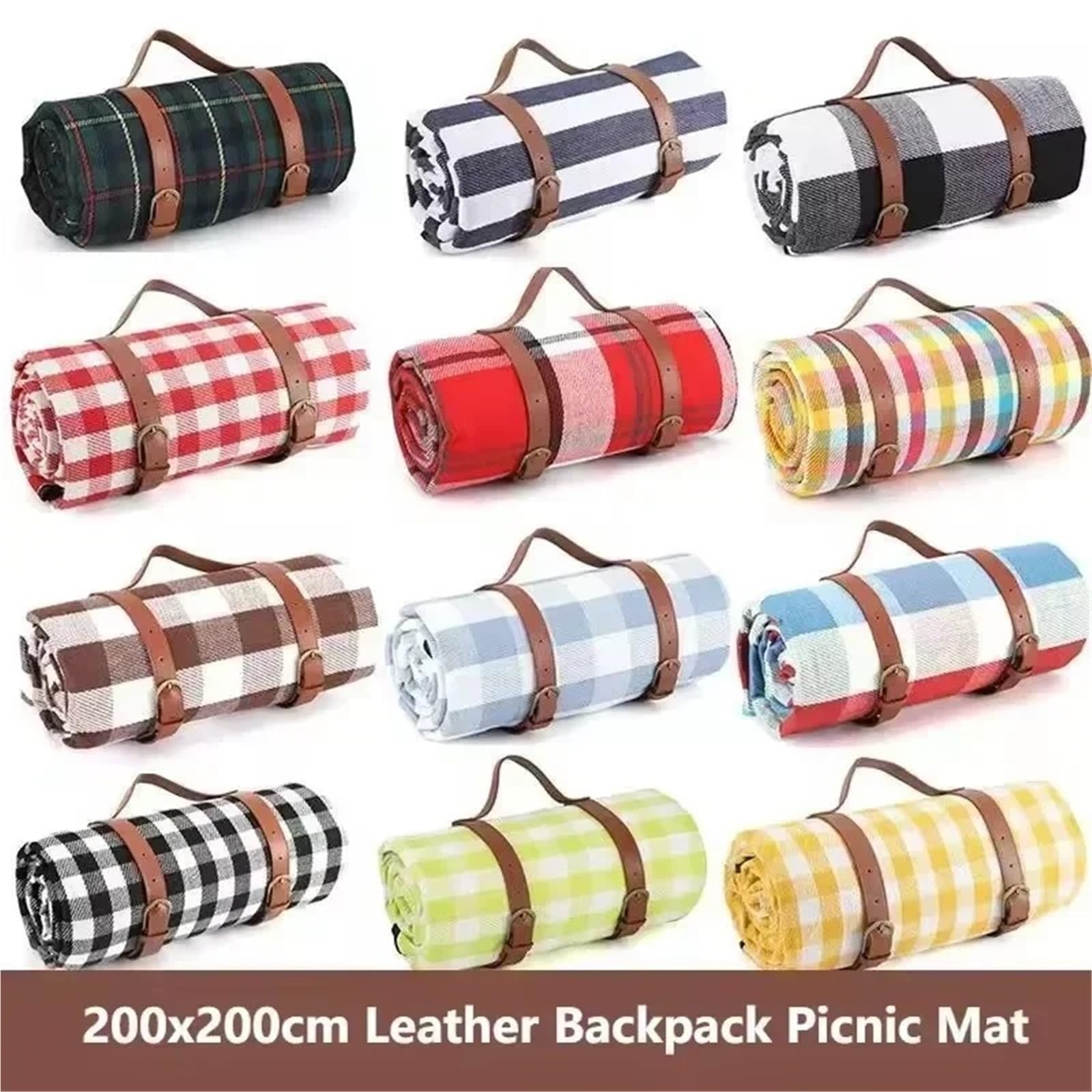 Outdoor Picnic Blankets Mats Camping Foldable Pad with Leather Handle Waterproof Beach Accessories(Black Grey,150x200cm)