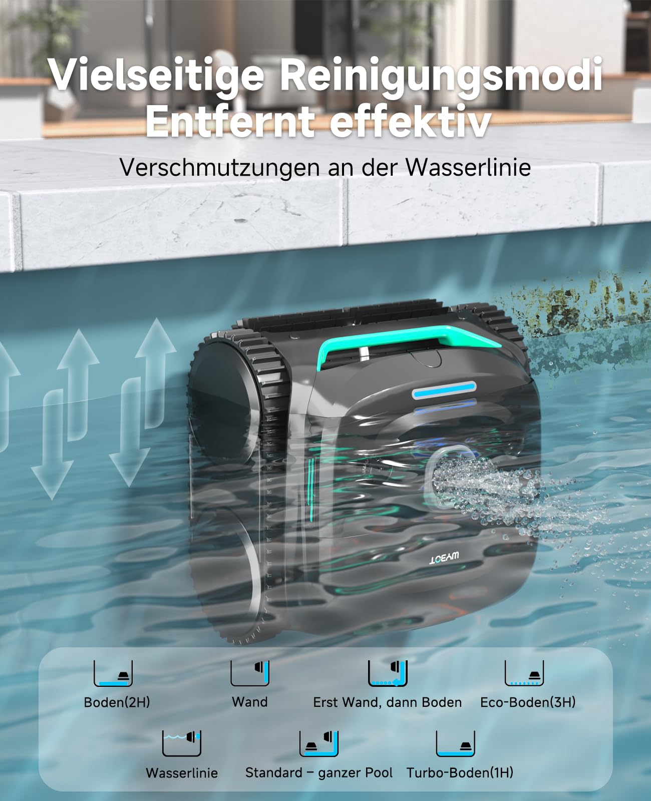 WYBOT C2 – Kabelloser Akku Poolroboter Mit 3 Motoren, Doppelfiltration, Reinigt Boden, Wand & Wasserlinie, 180 Min Laufzeit, Für Pools Bis 150㎡, App-Steuerung(Nebelgrün-Grün)