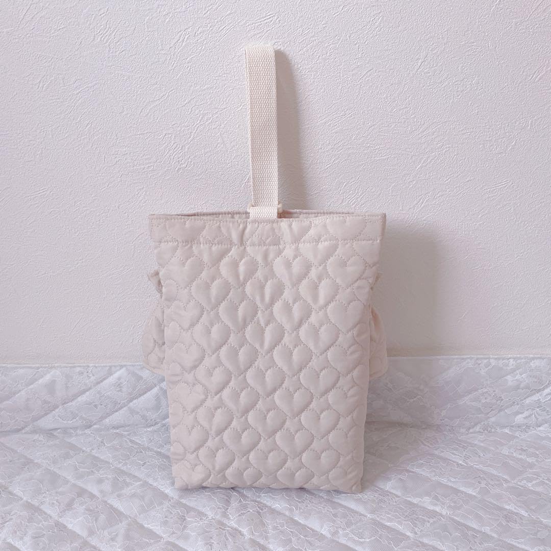 レッスンバッグ.体操服入れ.上靴袋3点セット♡ハート柄キルティングホワイト レッスンバッグ.体操服入れ.上靴袋3点セットハート柄キルティング