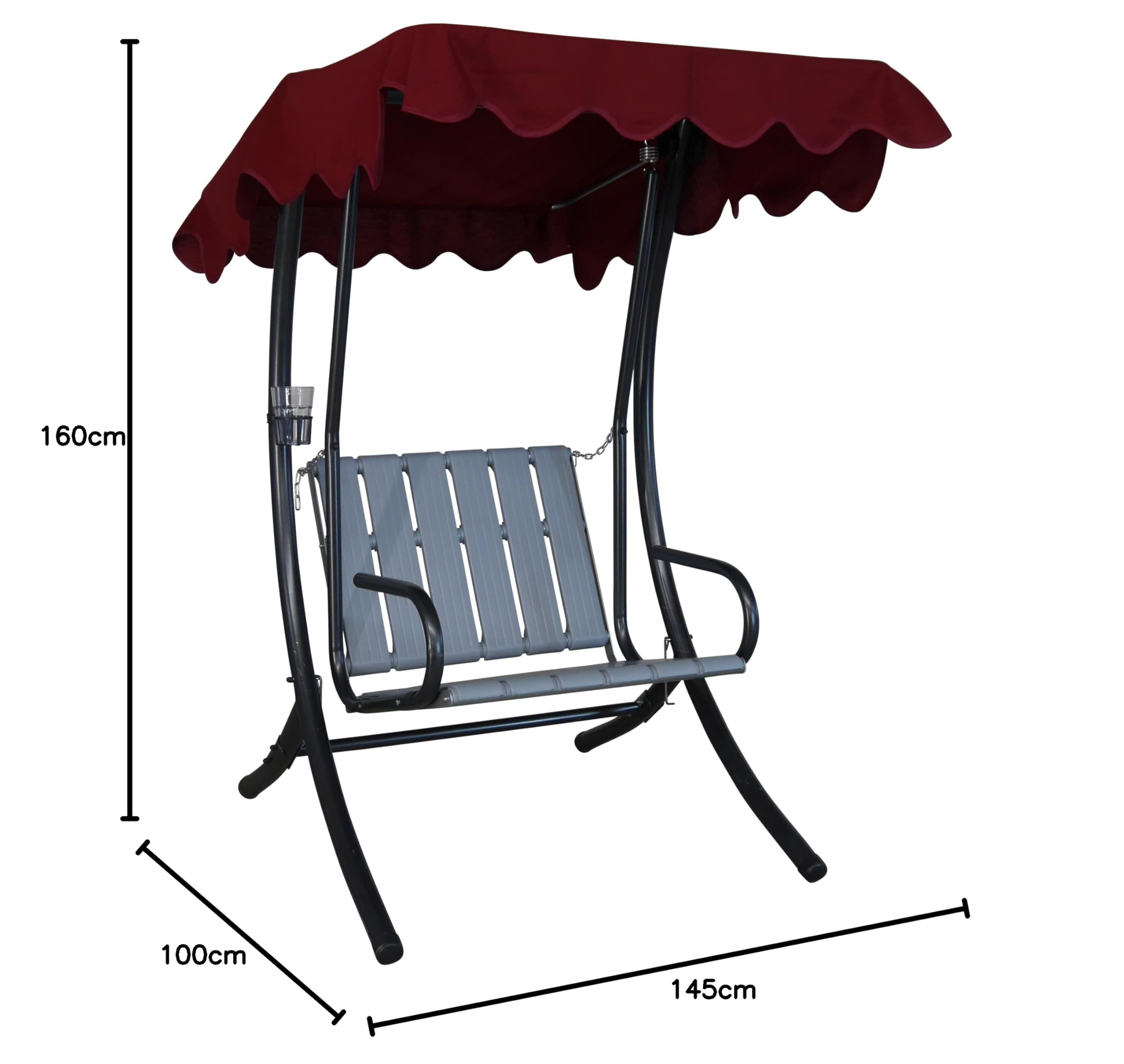 ANGERER Hollywoodschaukel 1-Sitzer Bordeaux kariert | Gartenschaukel Made in Germany, Schaukel zum Sitzen und Entspannen, einfache Montage