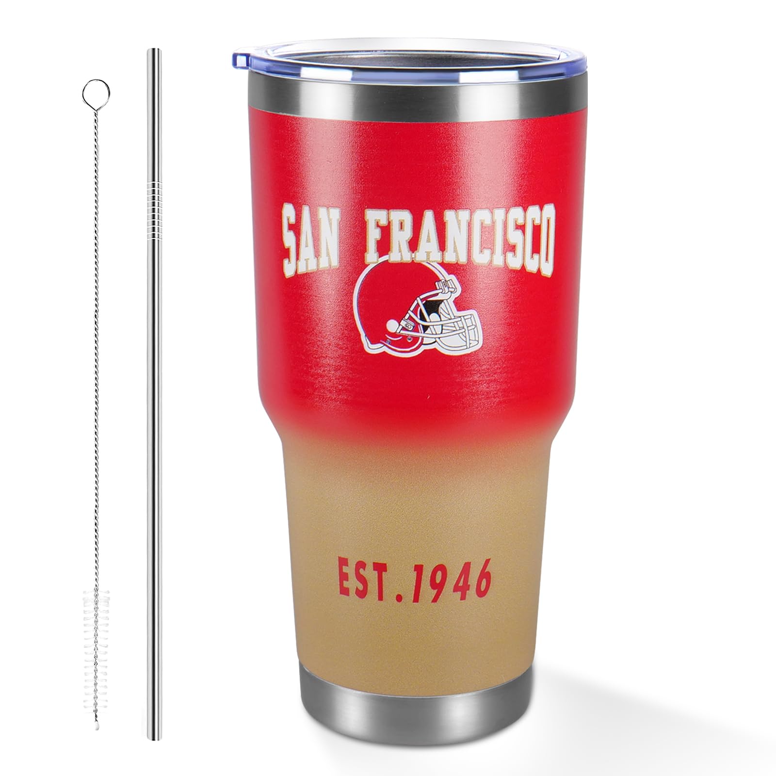 30oz Insulated Car Tumbler Coffee Mug,Sports Travel Football Mug, Classic Collection Gifts for Men Women Fans,With lid and straw (SF-1, Large)