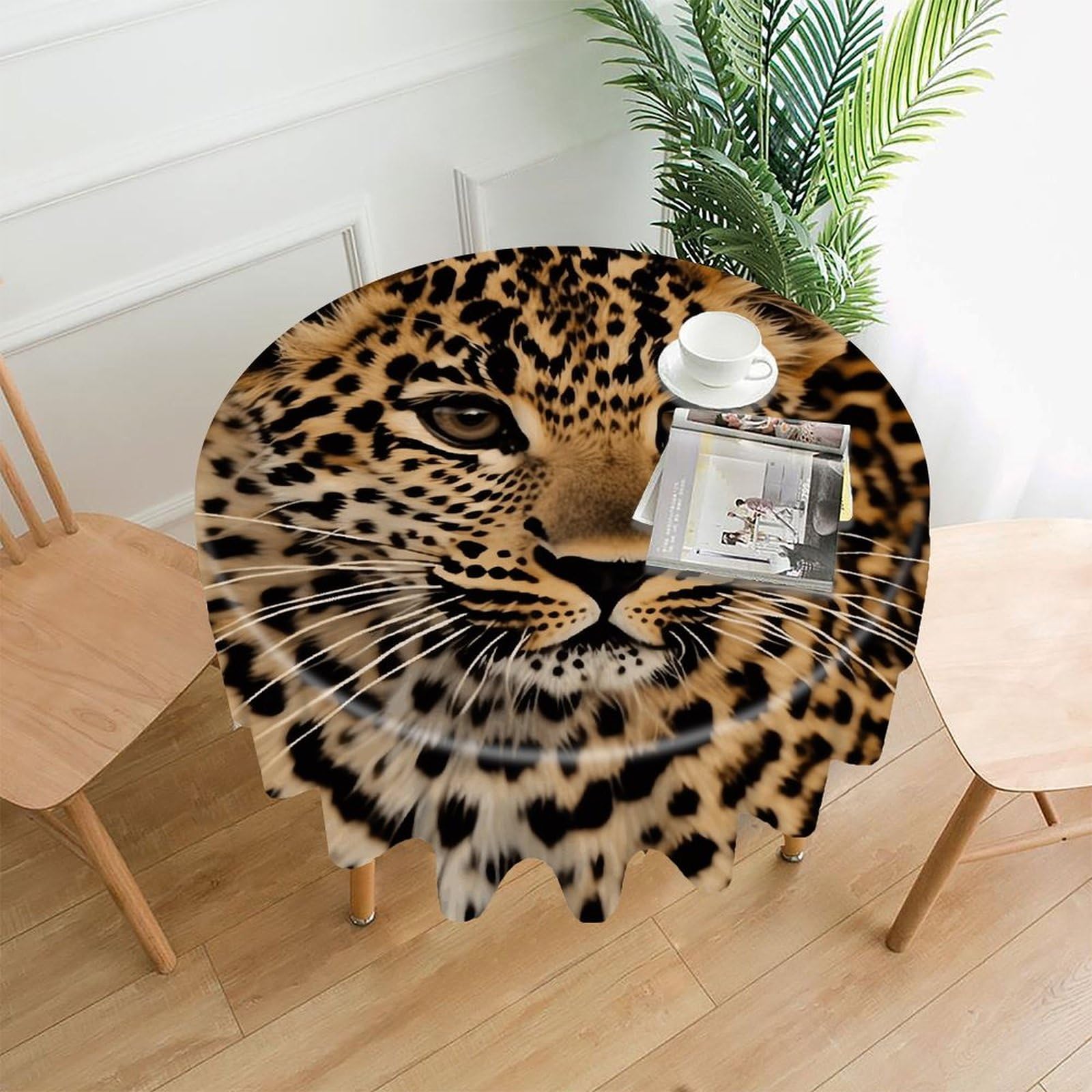 VstaDank Cute Leopard Tablecloth Easy to Clean Polyester Round Table Cover Washable Round Table Cloth Wrinkle-Free Circle Decoration Tablecloth for Kitchen Dining Room 60"