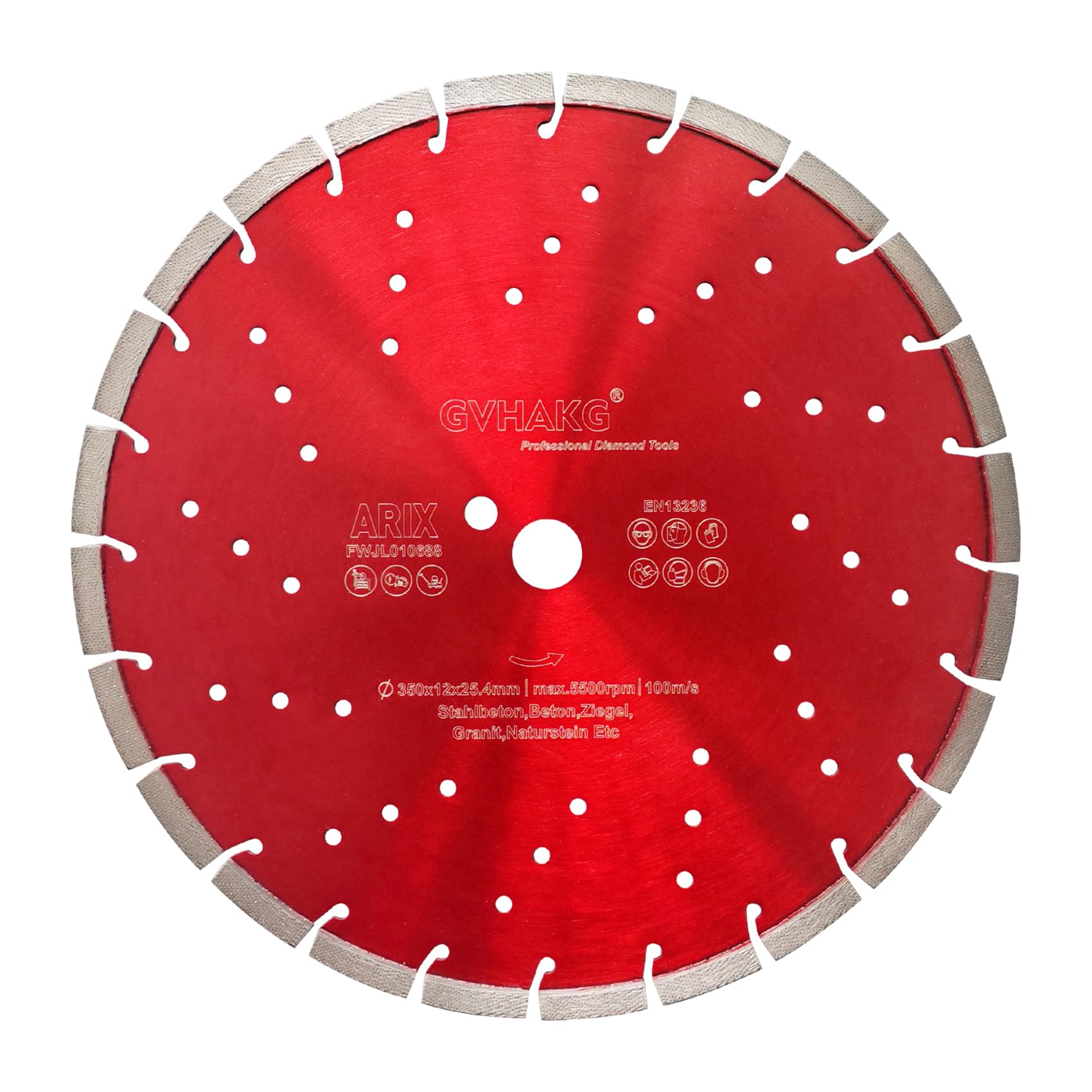 Disco de corte de diamante de 350 mm, segmentos de diamante de matriz para hormigón armado, piedra con segmentos soldados con láser de 12 mm (350 x 25,4 mm)