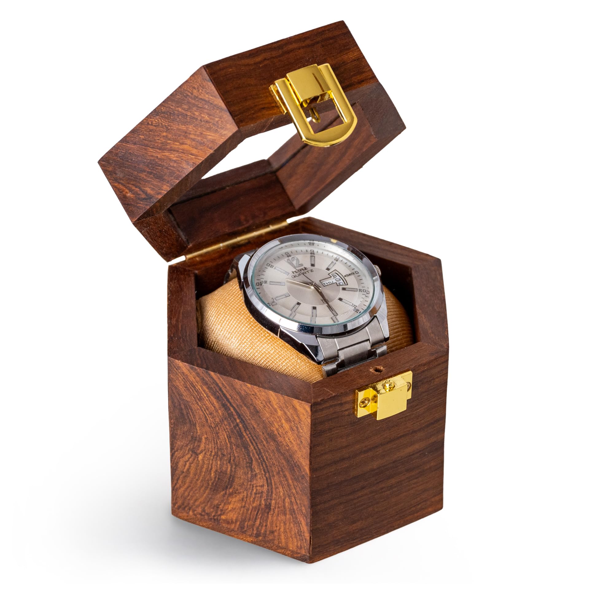 Wooden Watch Box for Men | Premium Cushion – Dark Rosewood Watch Organizer Case with Glass Display Lid, Single Slot Travel Watch Storage Box, Watch Holder Gift for Him