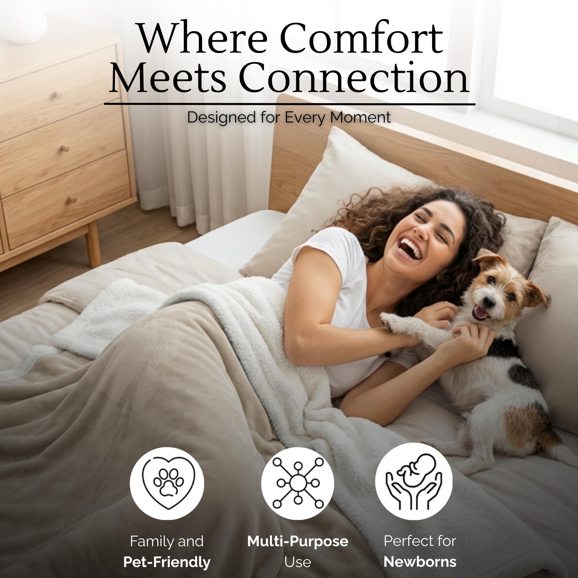 CREW FLX Waterproof Blanket for Bed Intimacy (80"x 60" Queen Size) Reversible Fleece | Sherpa, Love Blanket, Water Proof TPU Stain Proof Couch Furniture Mattress Winter Large Dog Bed Cover - Gray: Beige Sherpa Fleece 80 x 60 inch