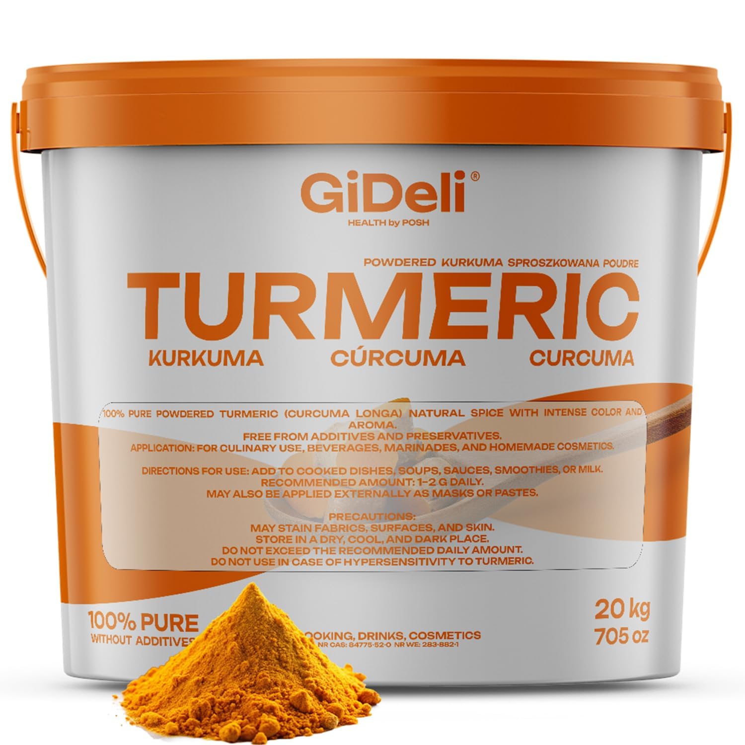 GiDeli Polvo de cúrcuma 20kg de raíz de cúrcuma finamente molida Ideal para preparar una leche dorada como adición al té platos asiáticos sopas picantes