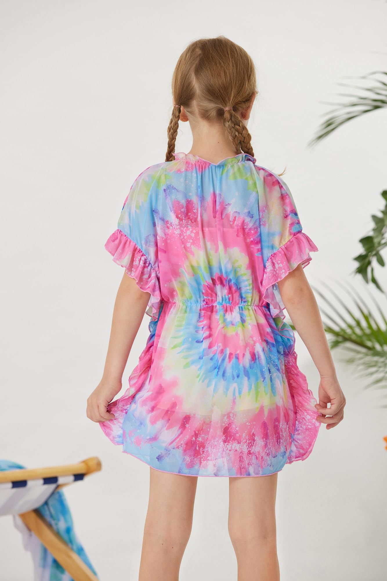 GRACE KARIN Vestido de baño para niñas, salida de baño, vestido de playa casual, manga dolman, cintura elástica, malla